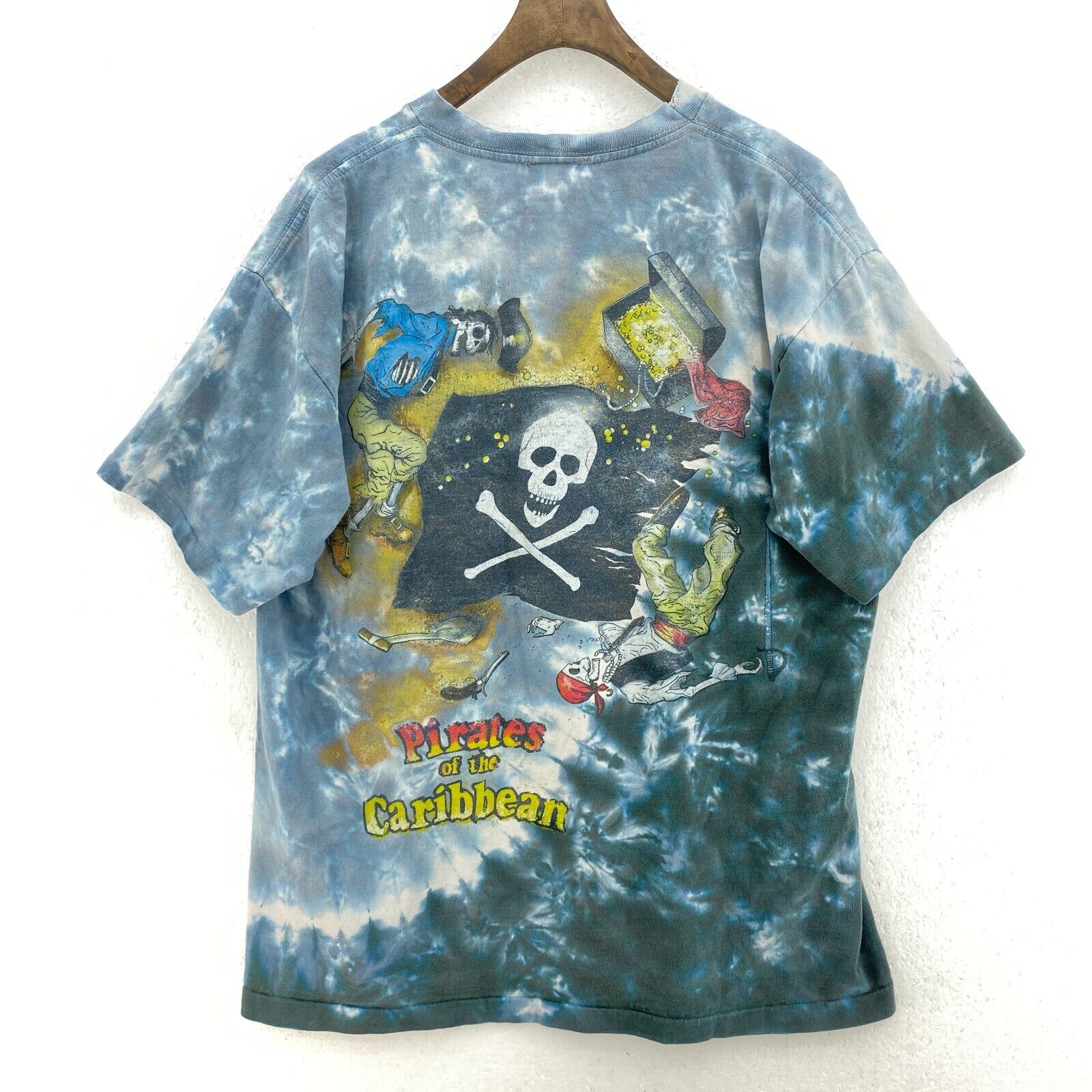 Pirates Of The Caribbean Disney All Over Print Tie Dye Blue T-shirt Size M