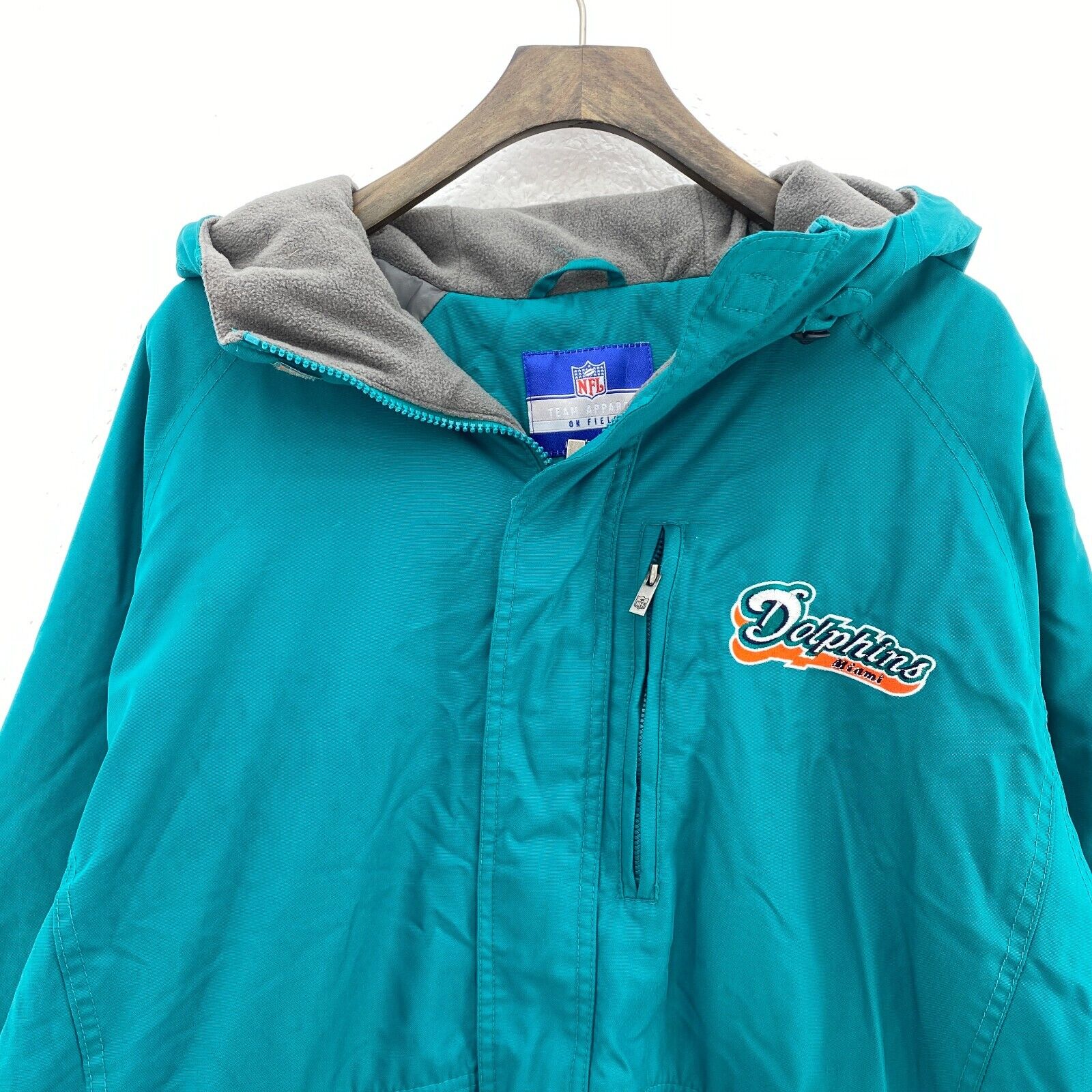 Vintage Reebok Miami Dolphins NFL Full Zip Blue Hooded Insulated Jacket Size M