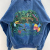 Wake Up To The Rainforest Wild Life Print Blue Pullover Denim Jacket Size L