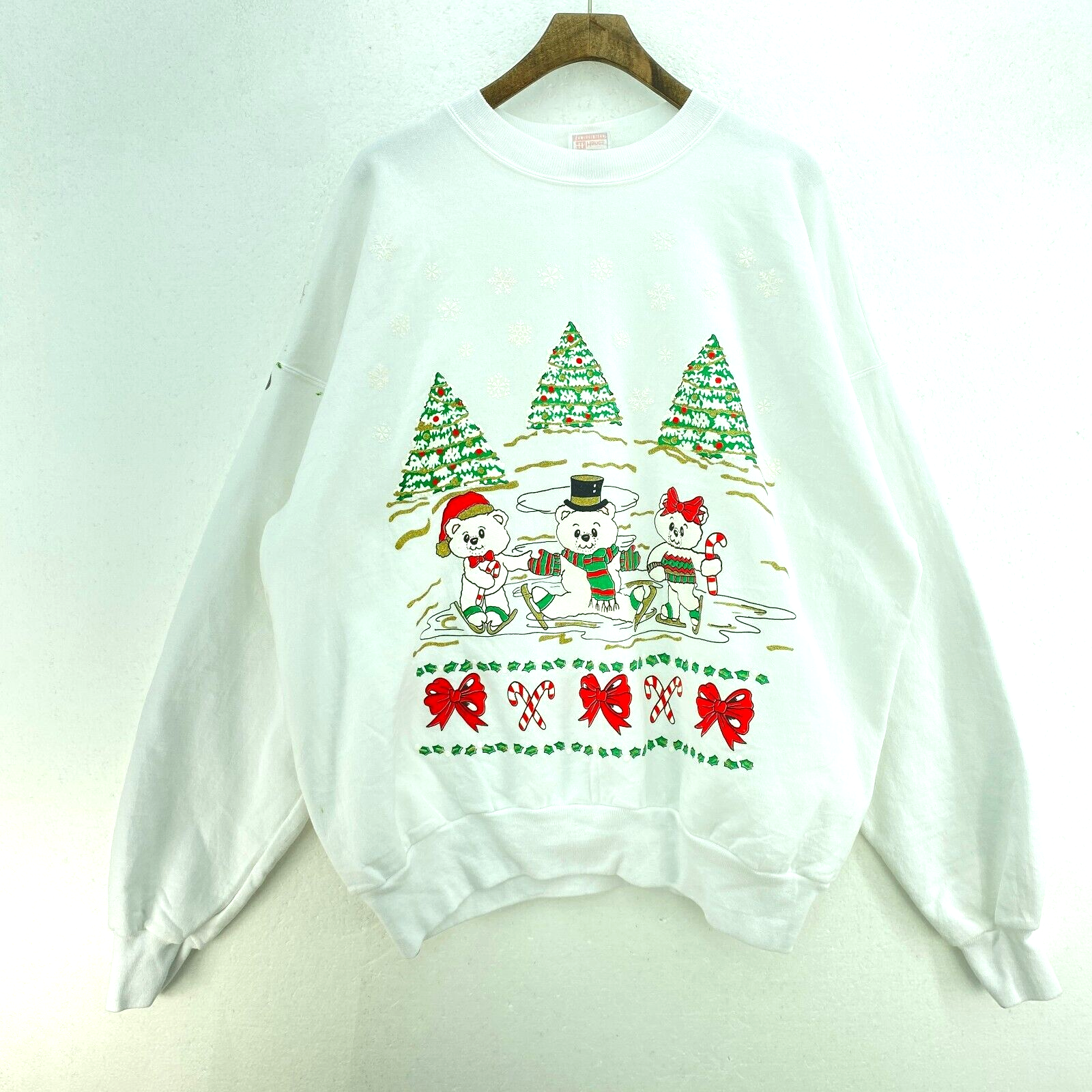 Christmas Tree Holidays White Sweatshirt Size XXL Crewneck