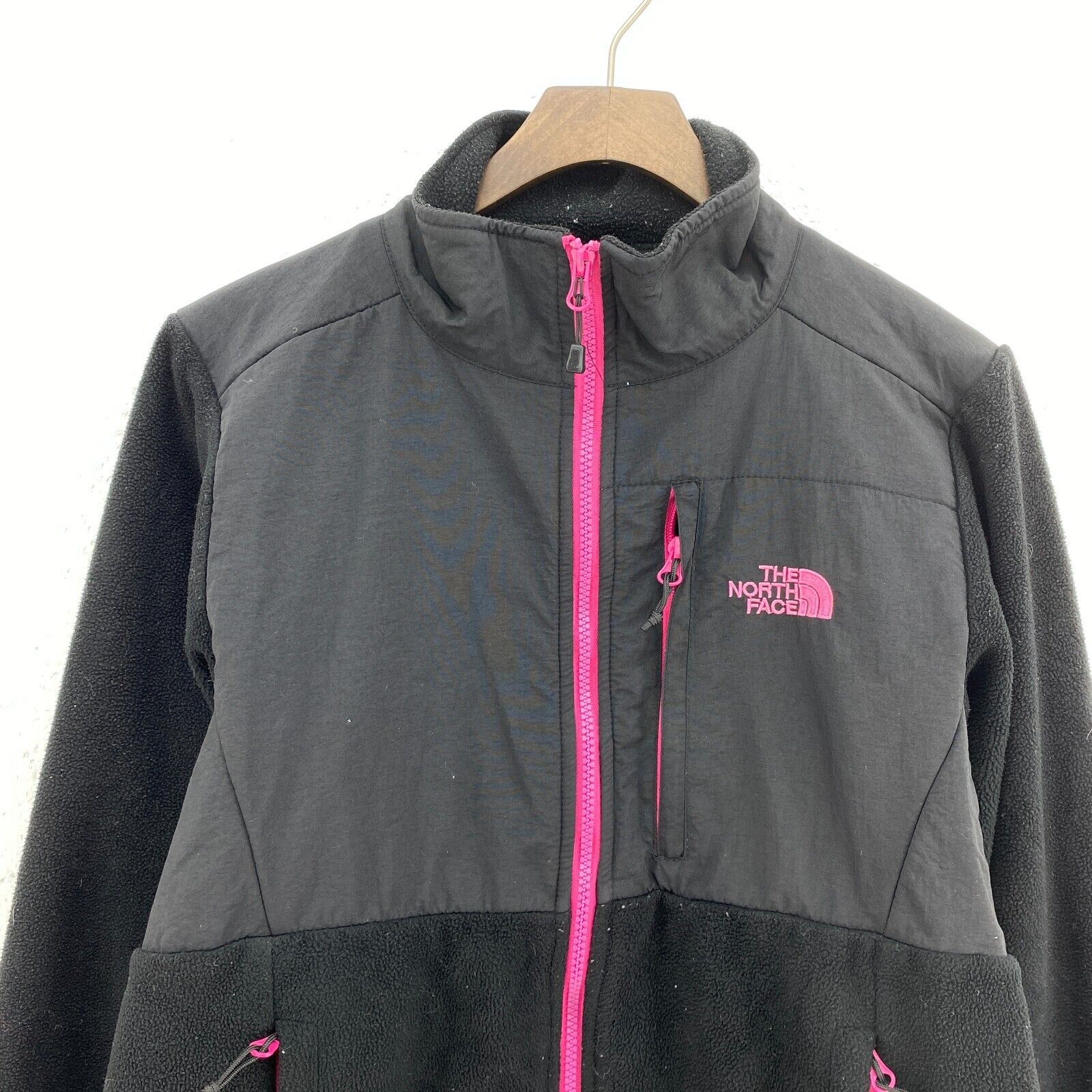 The North Face Full Zip Black Pink Logo Fleece Jacket Size M Women's