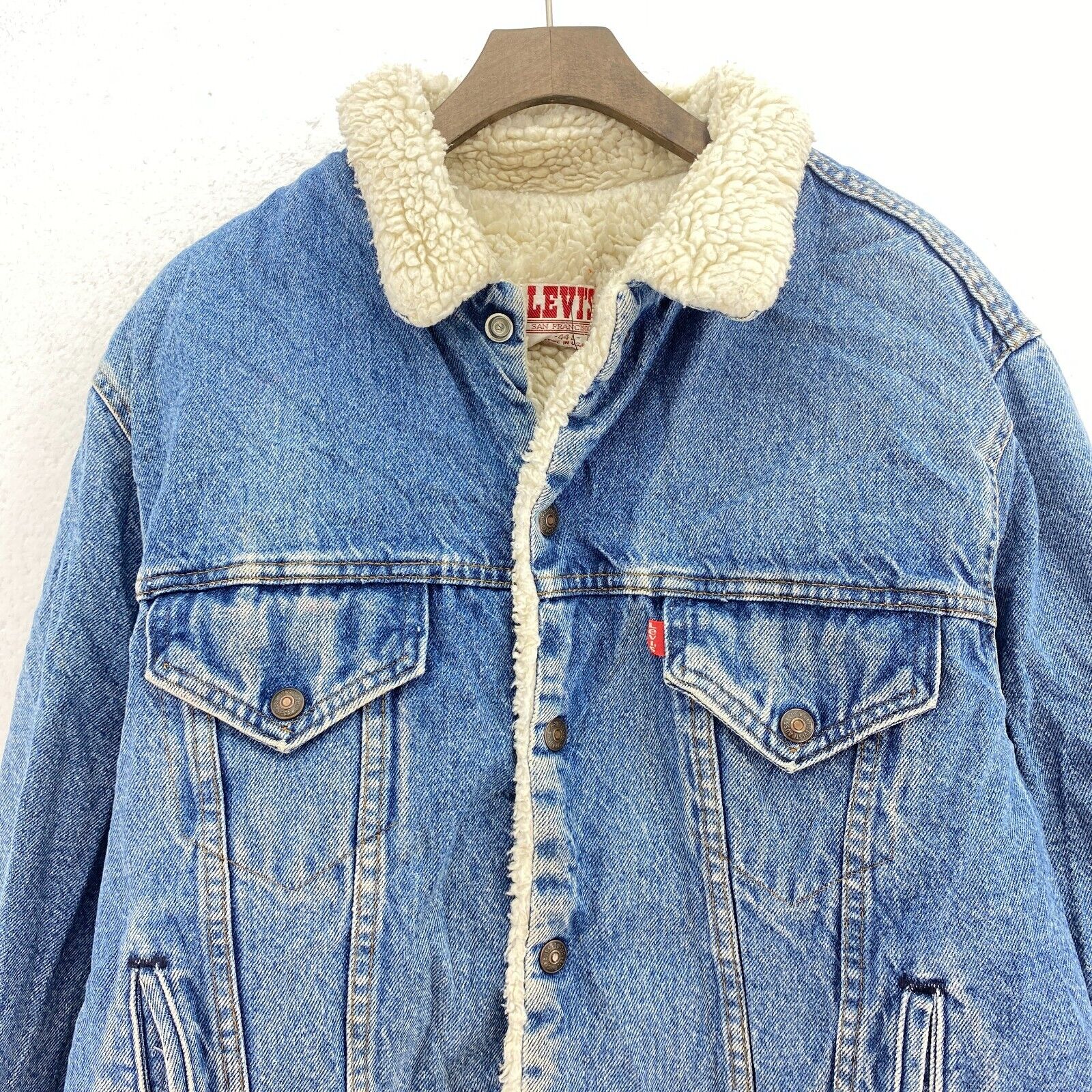 Levi's Sherpa Denim Jacket Blue Light Medium Wash Size L Snap Up