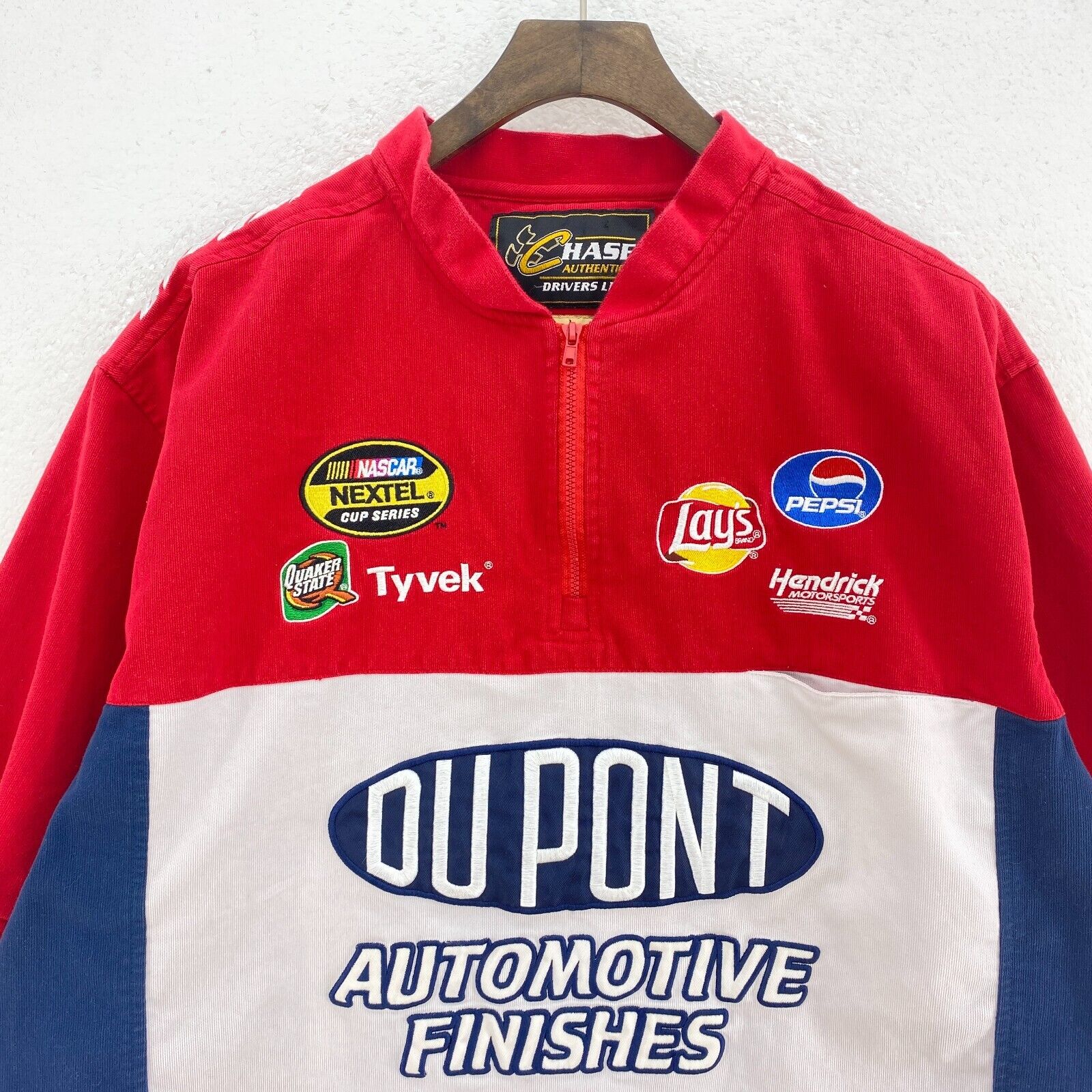 Vintage Dupont Chase Nascar Dupont Quarter Zip Red T-shirt Size L