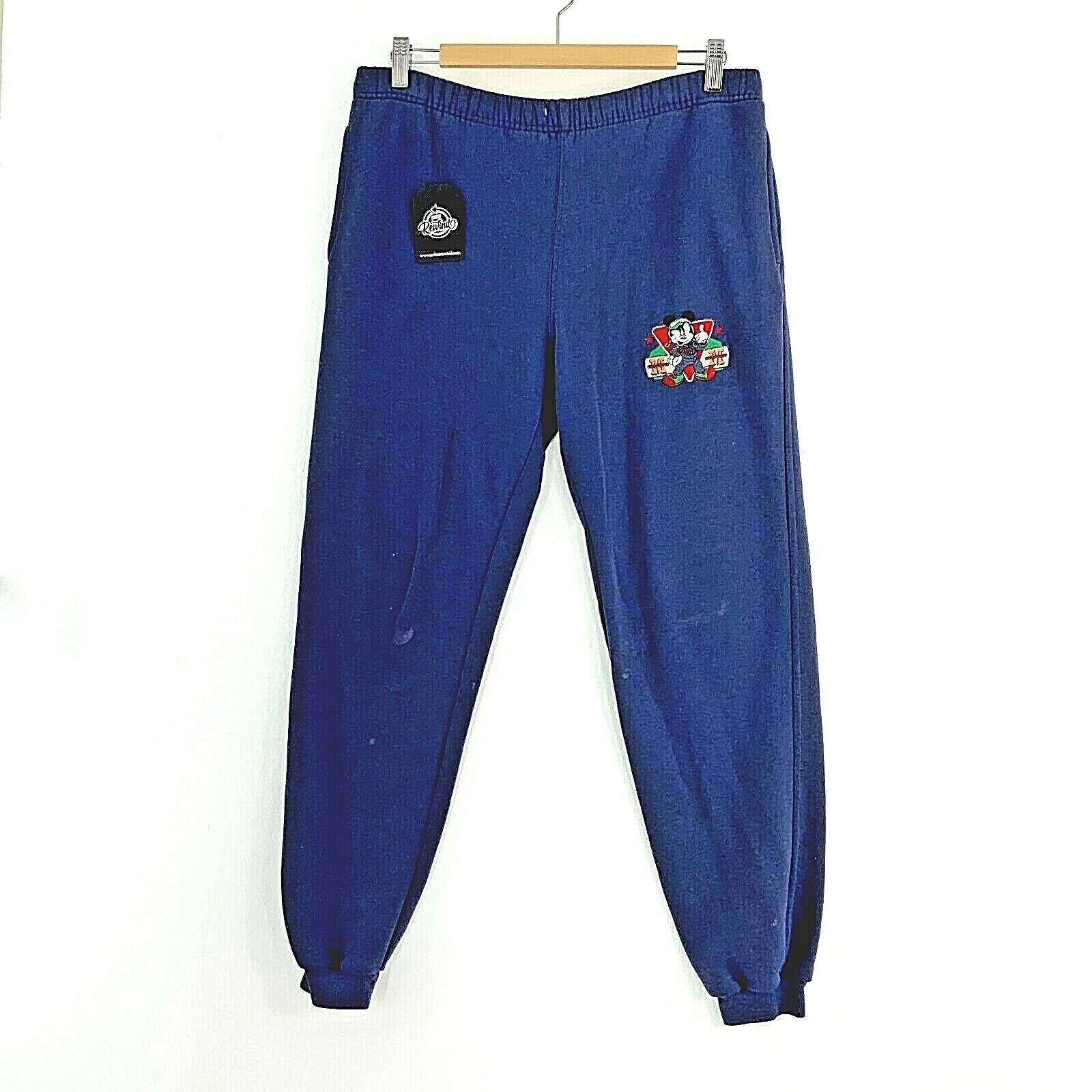 Mickey Mouse Disney Sweatpant Activewear Fleece Lined Blue Size L 90s