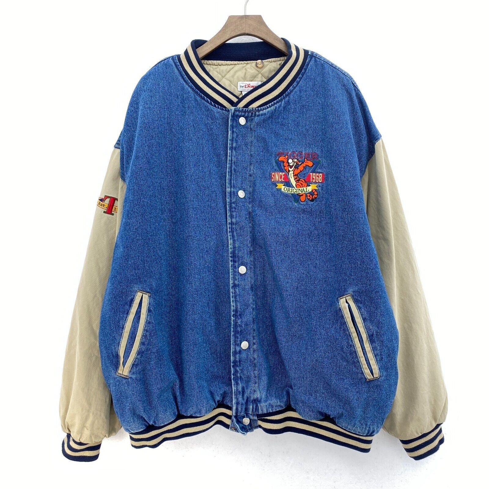 Disney Tigger 1968 Winnie Pooh Blue Denim Insulated Bomber Jacket Size XL