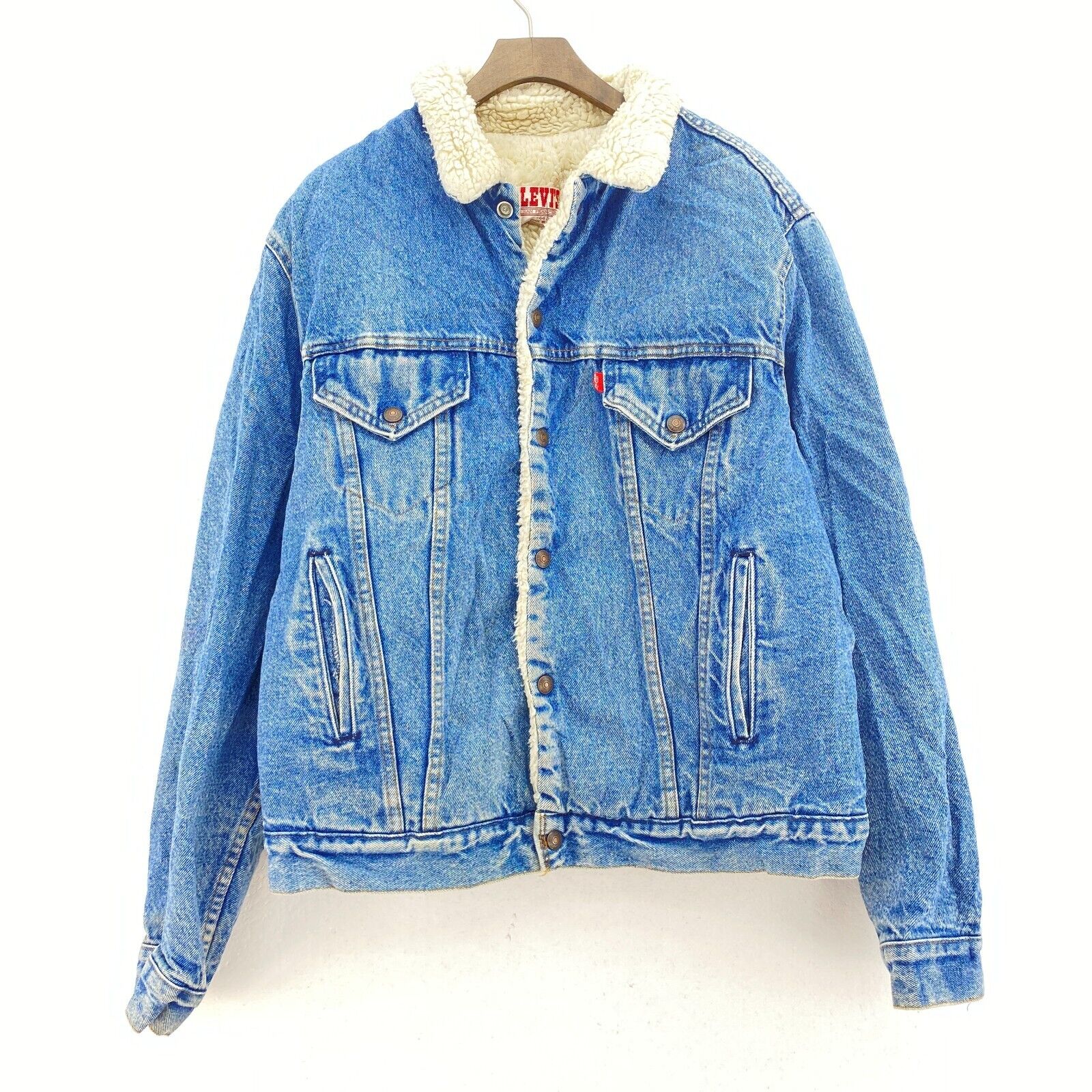 Levi's Sherpa Denim Jacket Blue Light Medium Wash Size L Snap Up