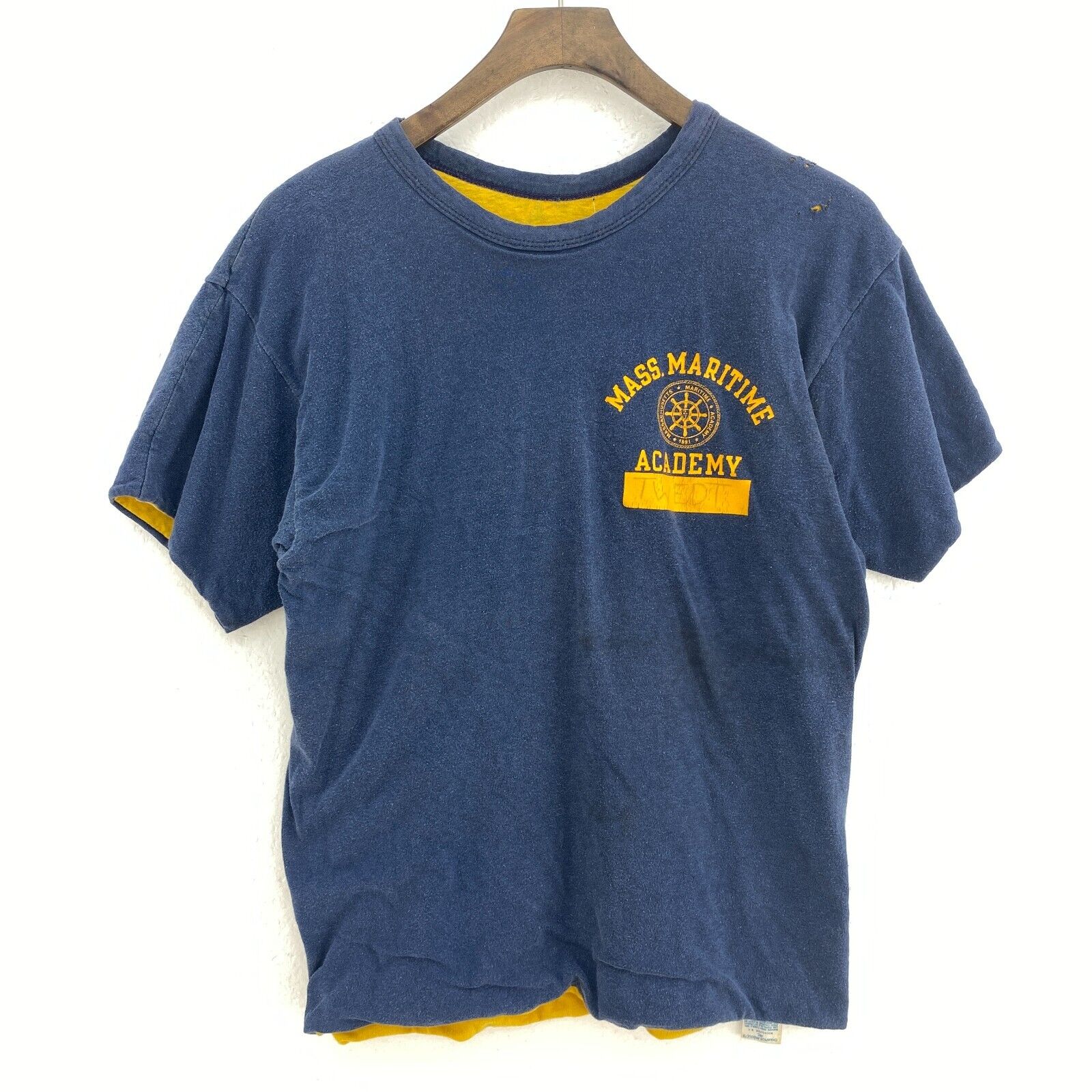 Champion Reversible Mass Maritime Academy Blue Yellow T-shirt Size Young M