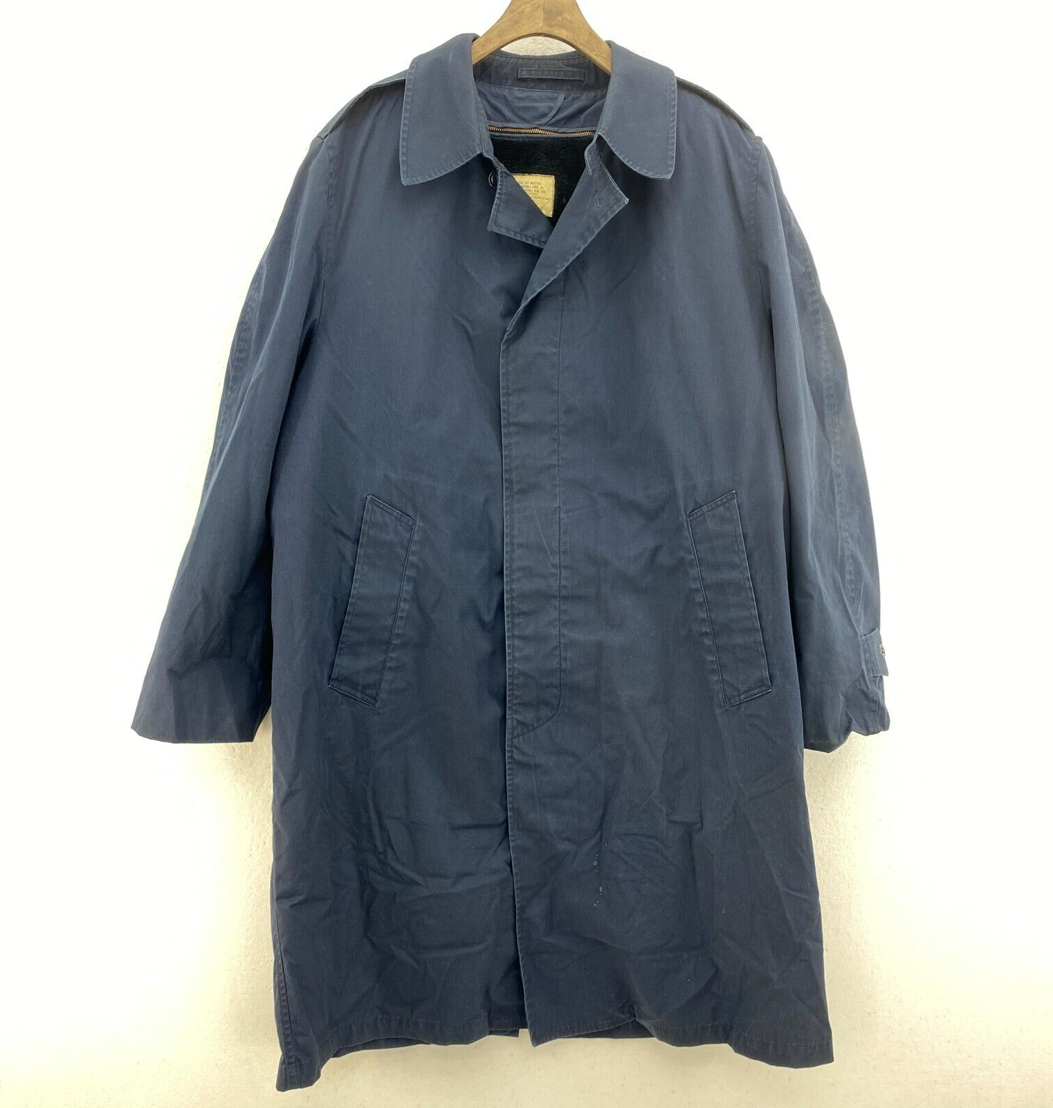Vintage Military Fleece Lined Army Trench Coat Navy Blue Size L