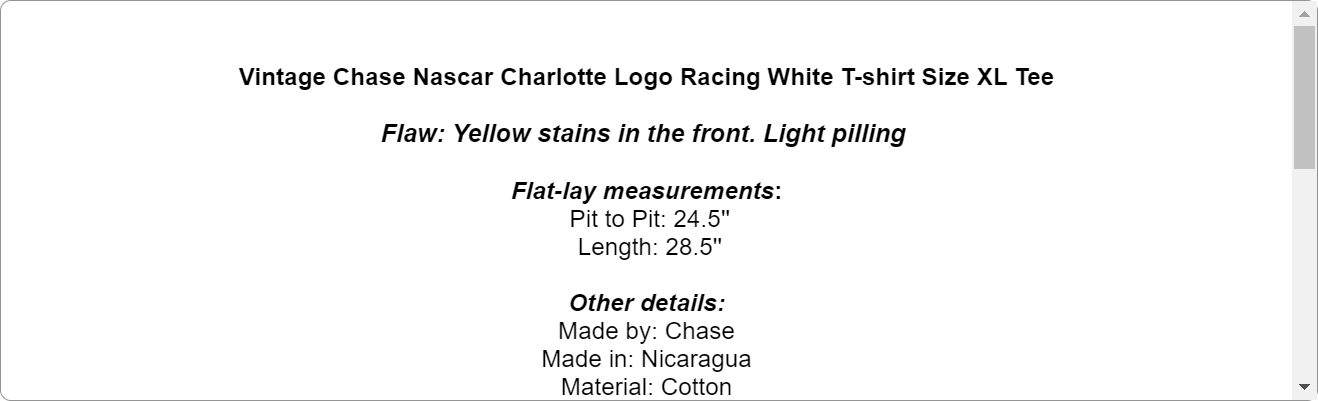 Vintage Chase Nascar Charlotte Logo Racing White T-shirt Size XL Tee