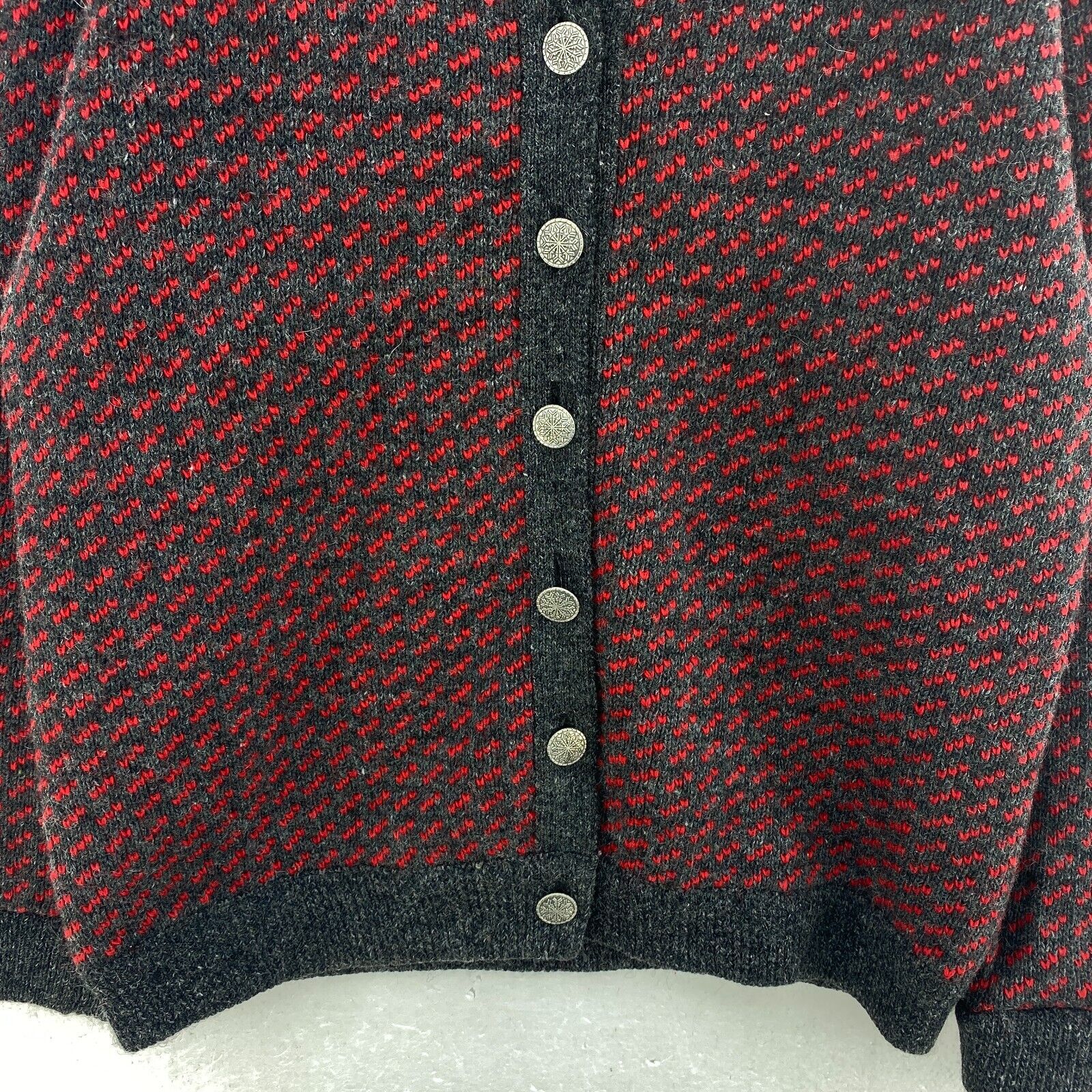 Vintage L.L.Bean Wool Button Up Red Cardigan Sweater Size L Women's