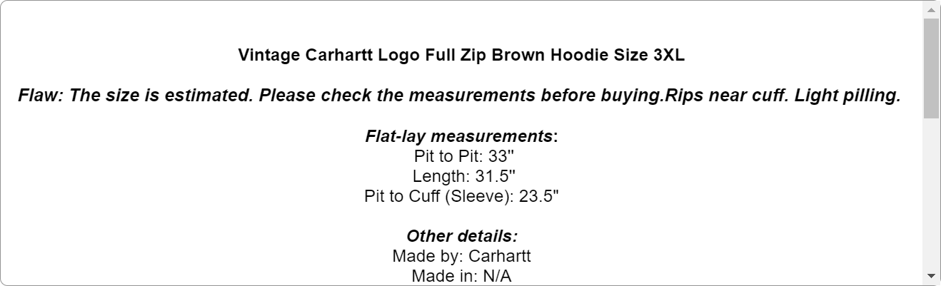 Vintage Carhartt Logo Full Zip Brown Hoodie Size 3XL