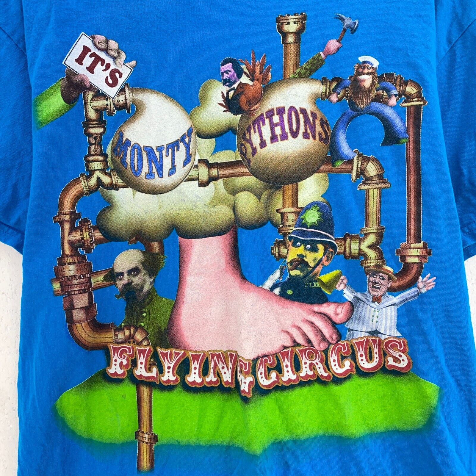 Vintage Liquid Blue Flying Circus Monthy Pythons Blue T-shirt Size L