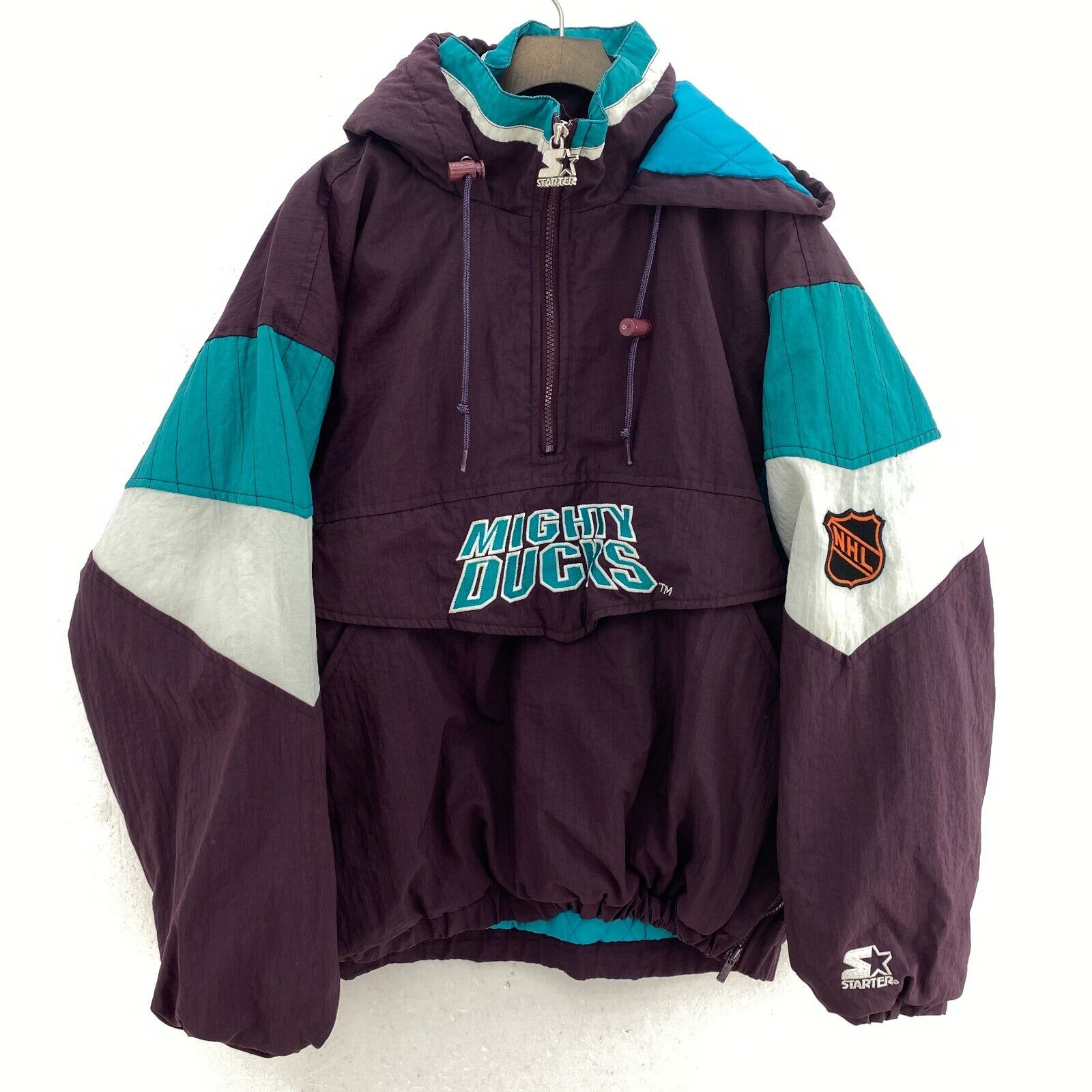 Mighty Ducks Starter NHL Quilted Zip Purple Hooded Insulated Jacket Size S