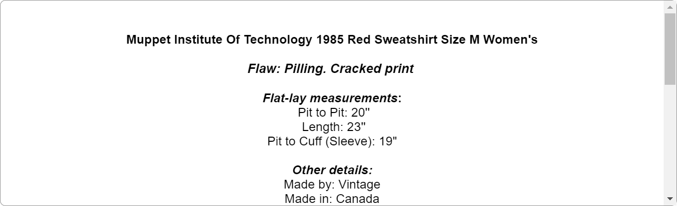 Muppet Institute Of Technology 1985 Red Sweatshirt Size M Women's