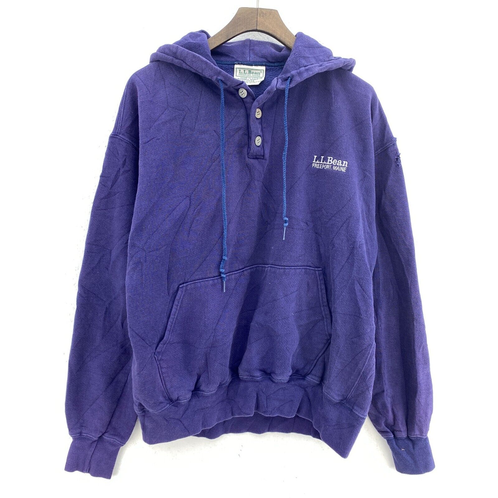 L.L Bean Freeport Town Embroidered Purple Hoodie Size L 1/4 Button