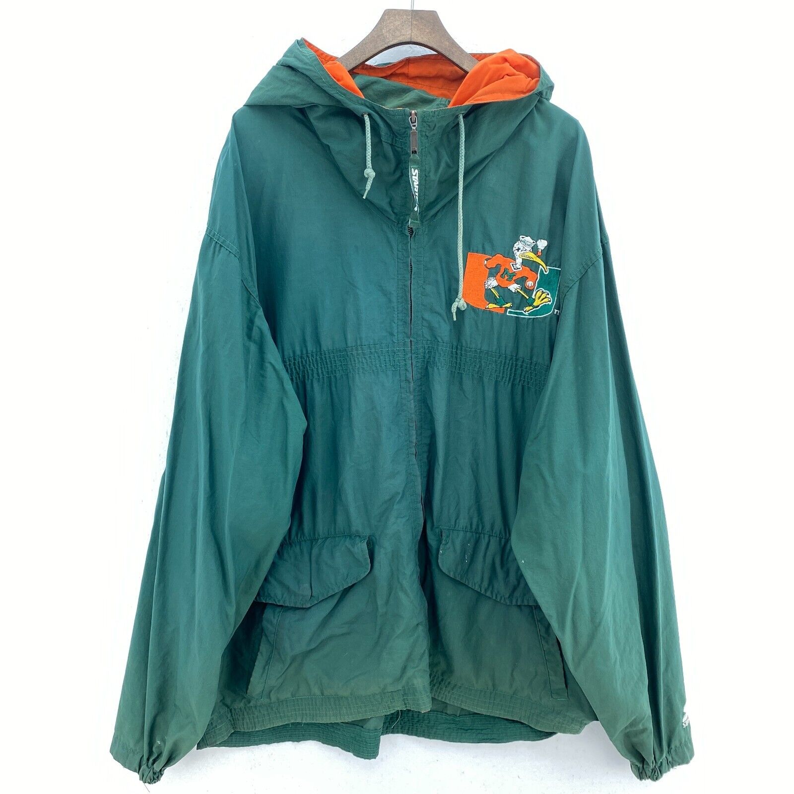 Starter Miami Hurricanes Logo NFL Green Hooded Light Jacket Size XL