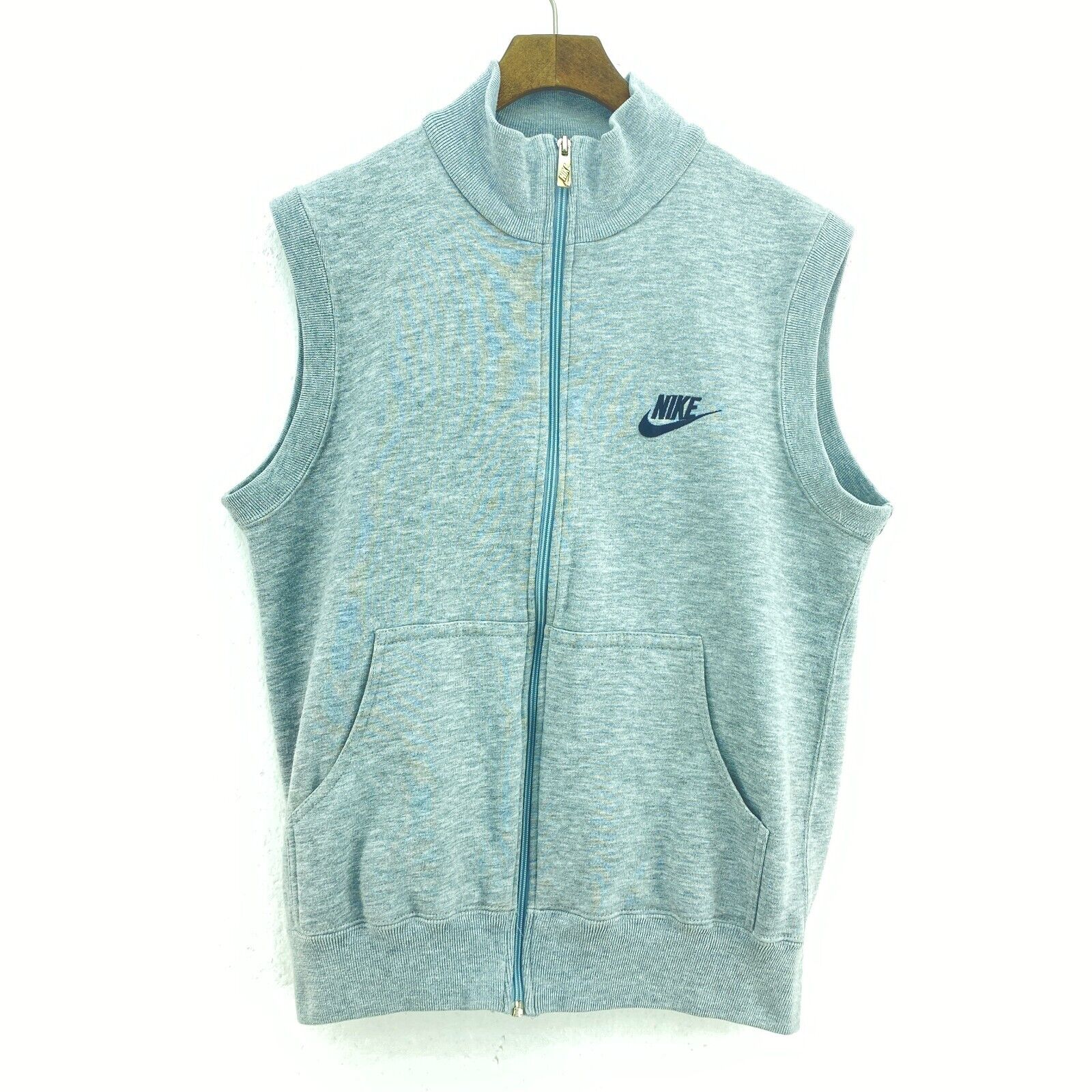 Vintage Nike 1980s Logo Embroidered Vest Jacket Size M Gray Full Zip Up