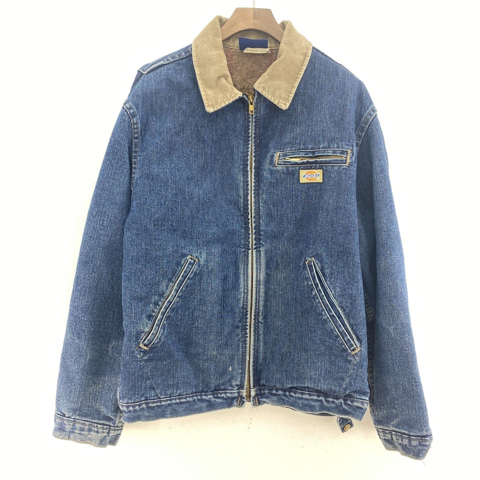 Dickies Full Zip Medium Wash Blue Denim Jacket Size M Blanket Lined