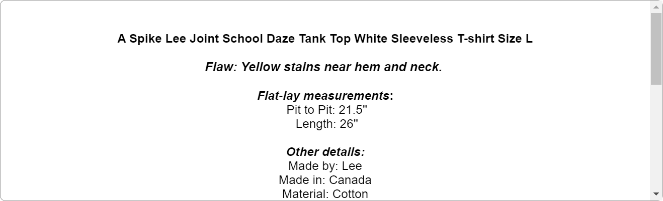 A Spike Lee Joint School Daze Tank Top White Sleeveless T-shirt Size L