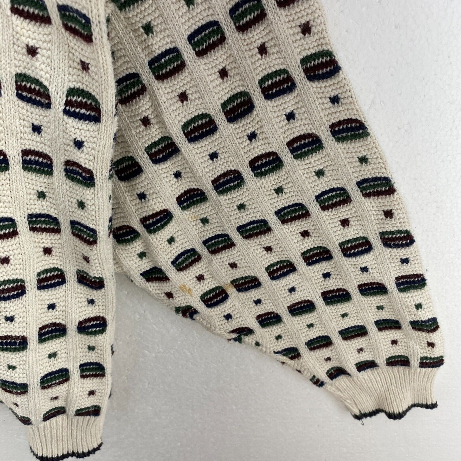 Vintage White 3D Textured Knit Crewneck Sweater Size L