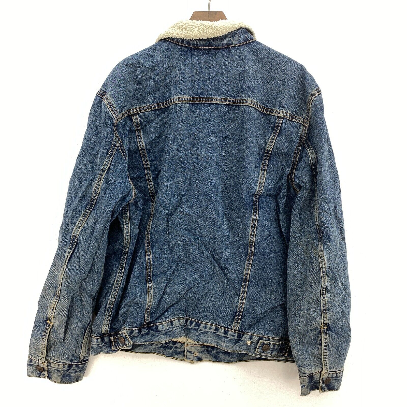 Levi Strauss Sherpa Lined Button Up Medium Wash Blue Denim Jacket Size XL