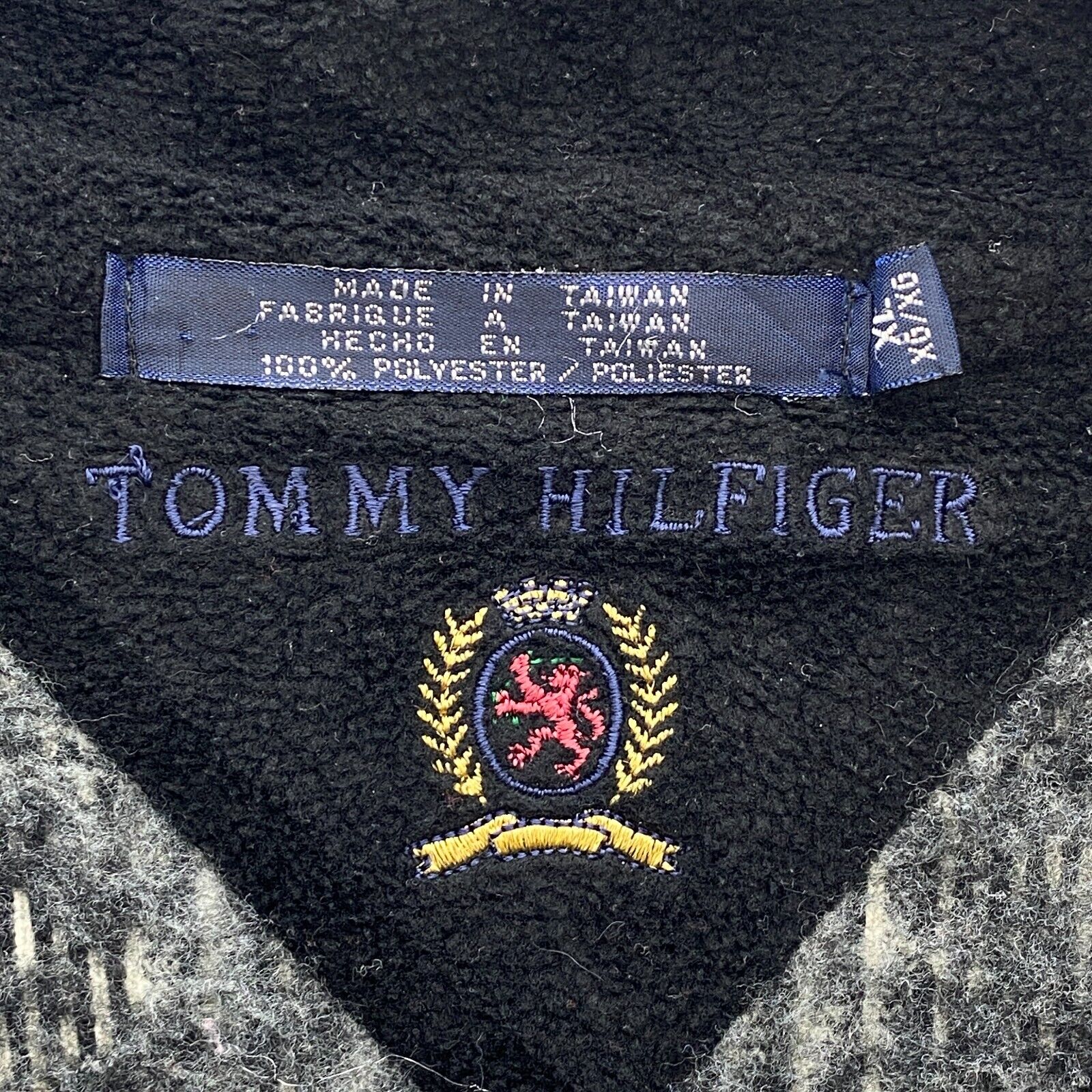 Tommy Hilfiger Deep Pile Fleece Jacket Pattern Size XL Gray 1/4 Zip