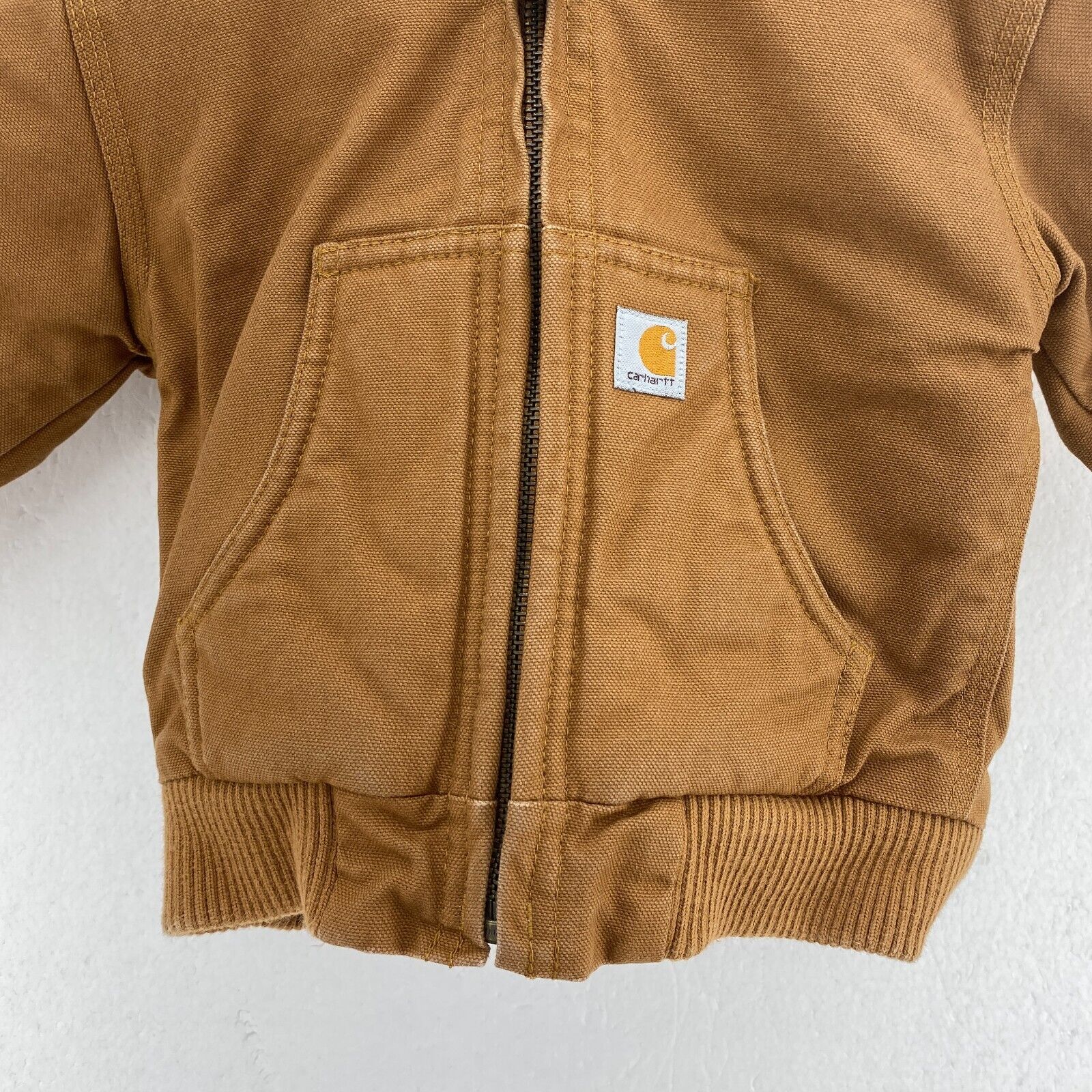 Carhartt Insulated Hooded Jacket Size 12M Brown Full Zip Up Kid's