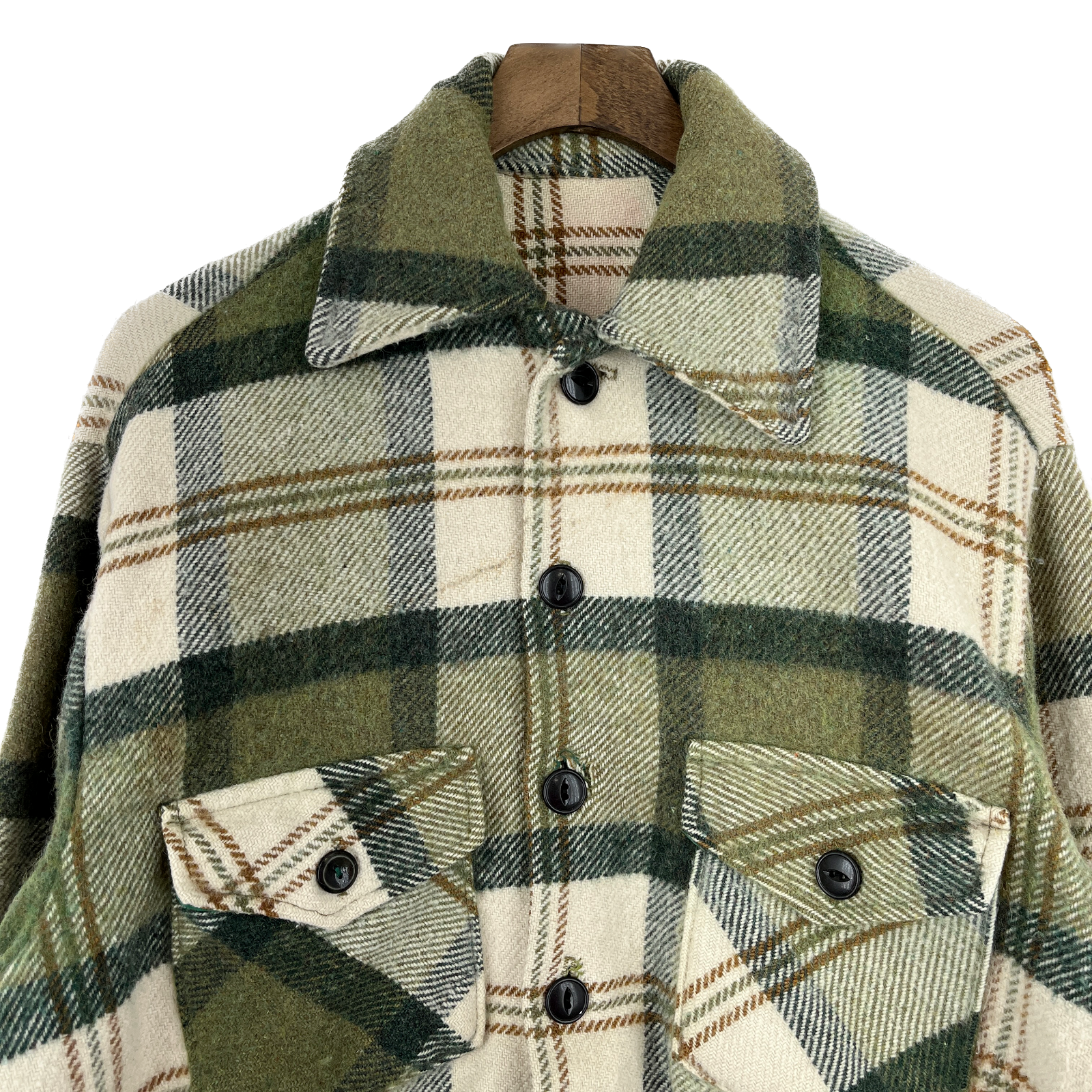 Vintage Heavyweight Button Up Double Pocket Green Checked Shirt Jacket Size S