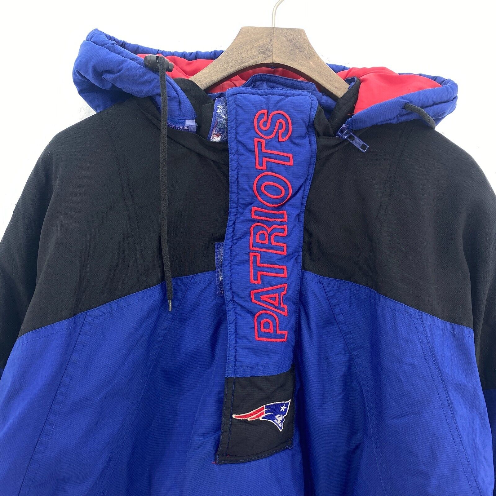 Starter New England Patriots Insulated Blue Hooded Jacket NFL Size M 1/4 Zip