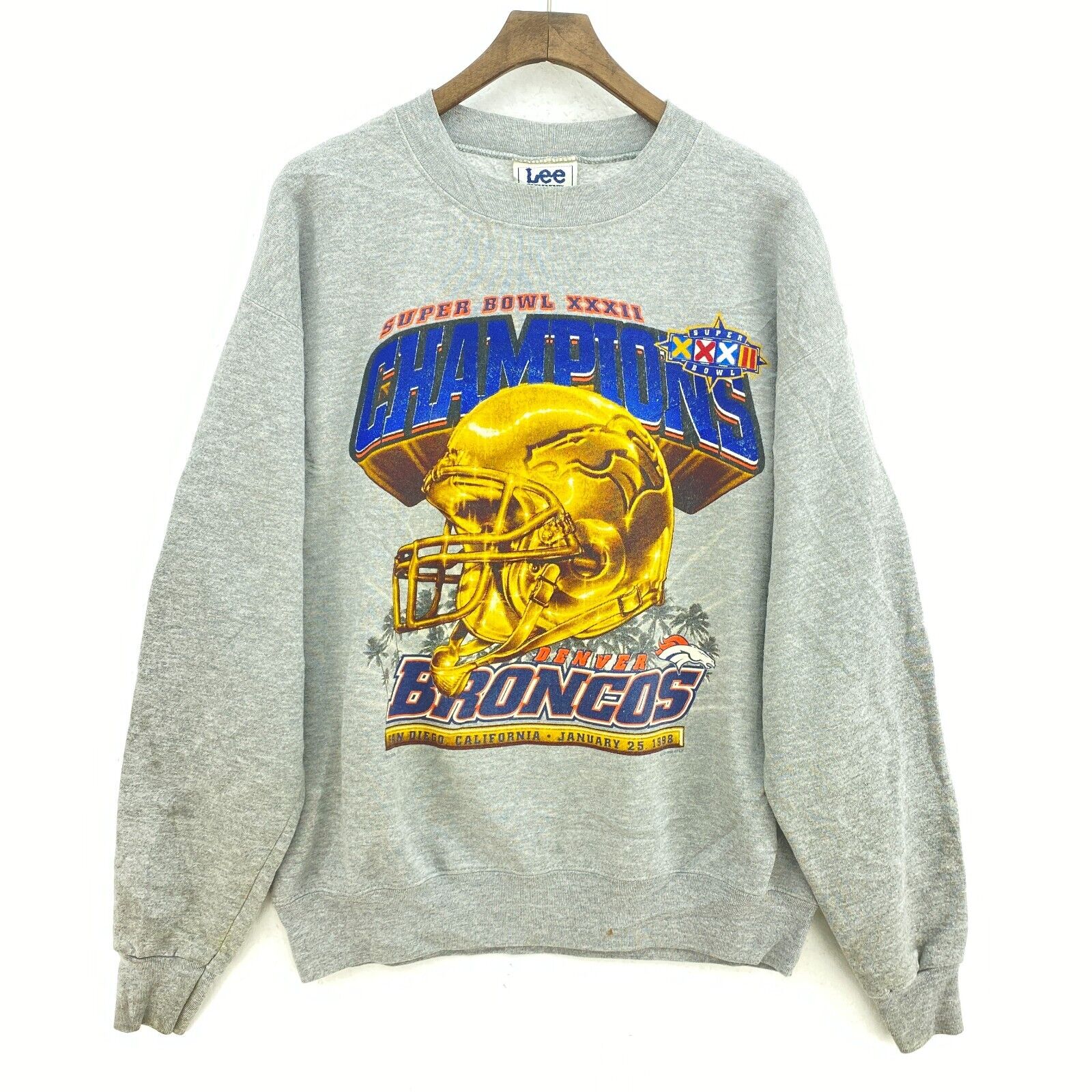 Denver Broncos San Diego Super Bowl XXXII NFL 1998 Gray Sweatshirt Size M