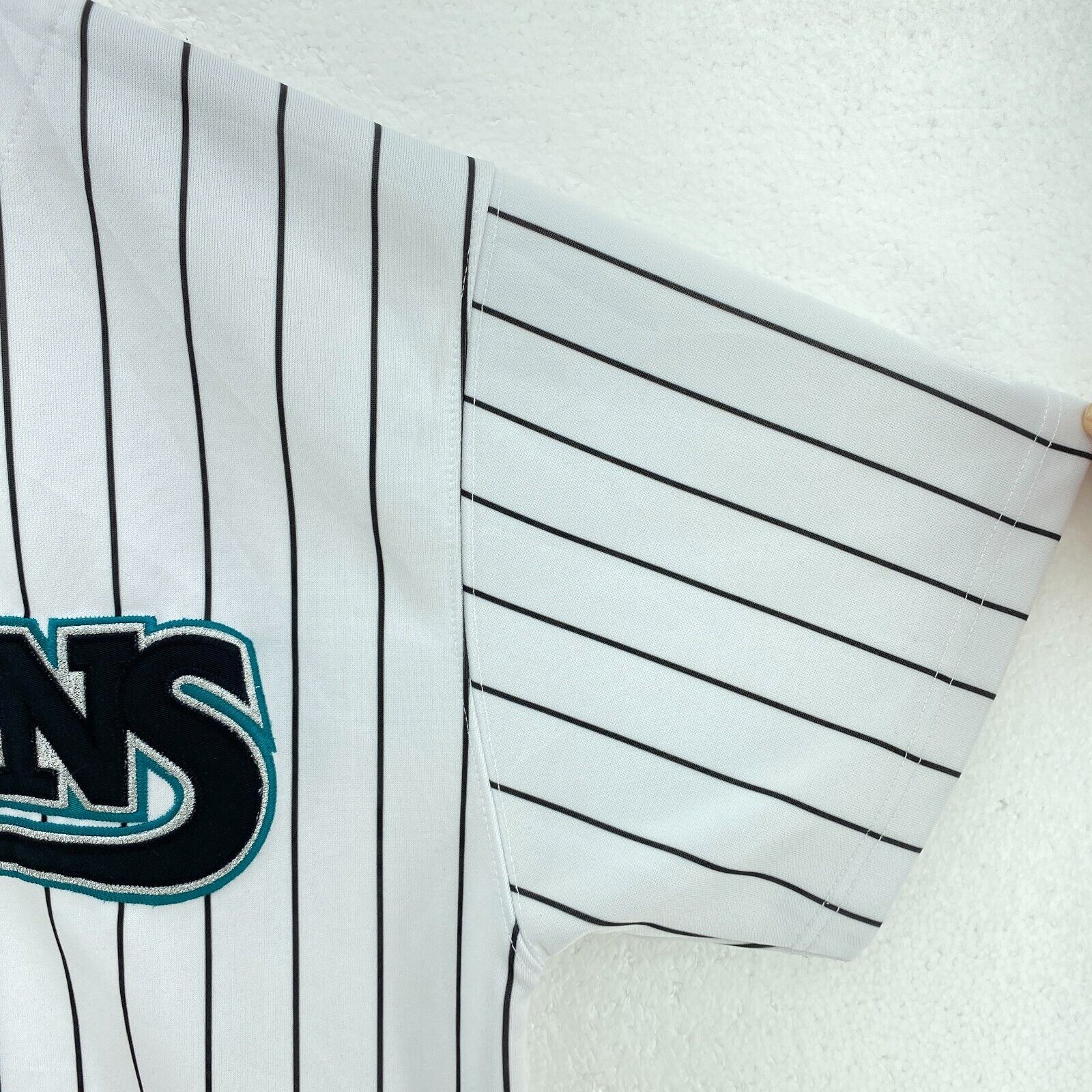 Russell Athlethic Pin Stripe White Button Up Florida Marlins MLB Jersey Size M