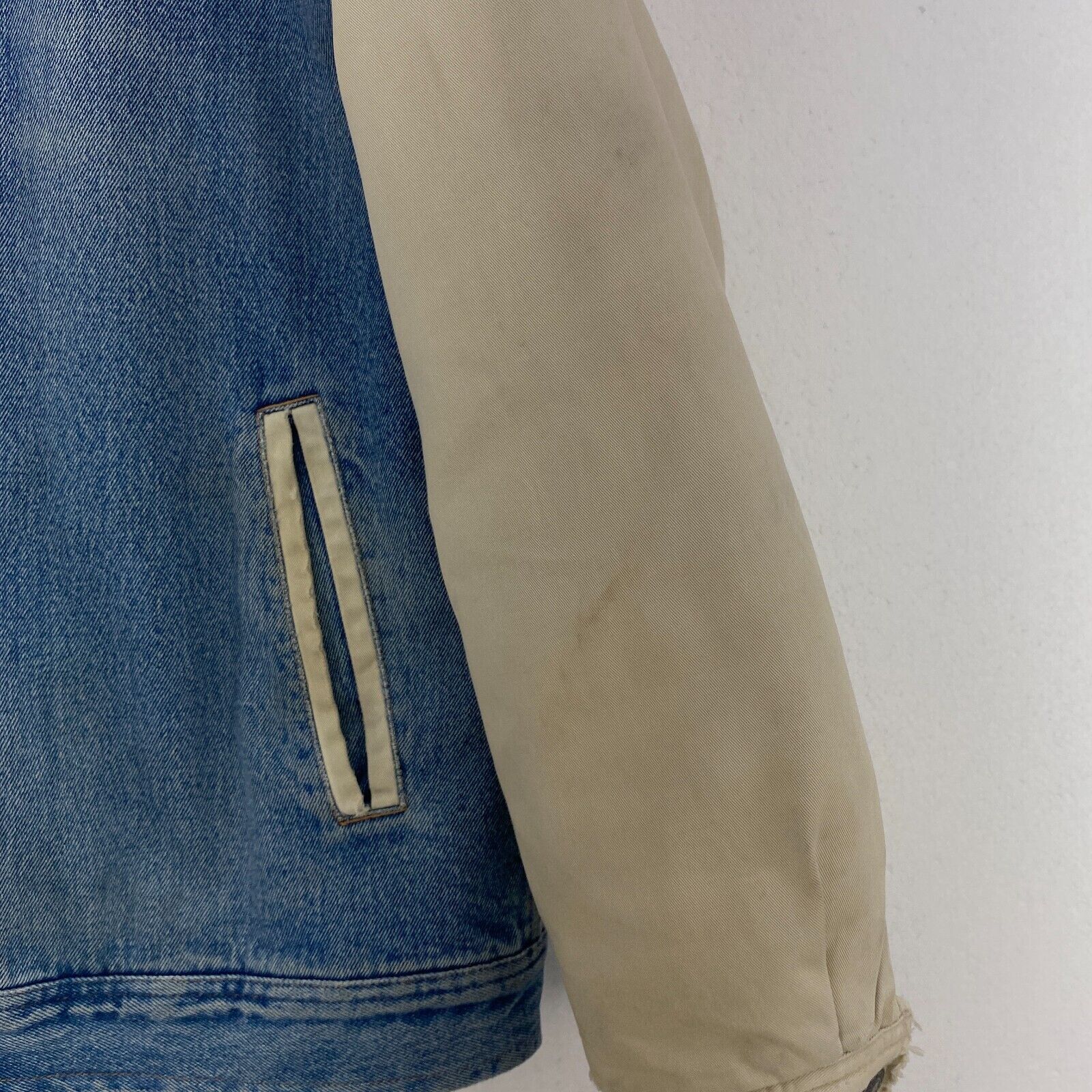 Walt Disney Mickey Mouse Medium Wash Insulated Denim Varsity Jacket Size L Blue