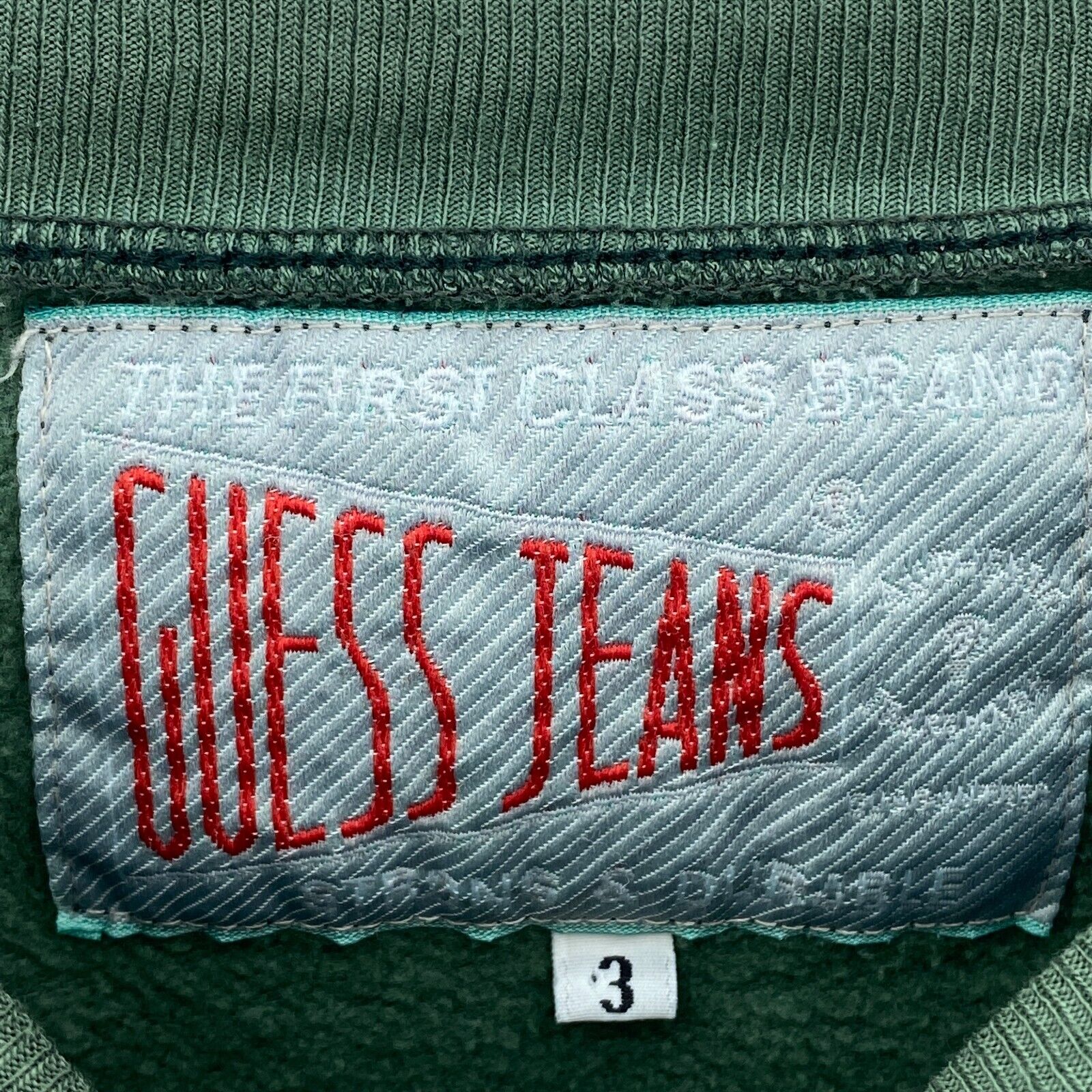 Guess Embroidered Logo Vintage Green Sweatshirt Size L