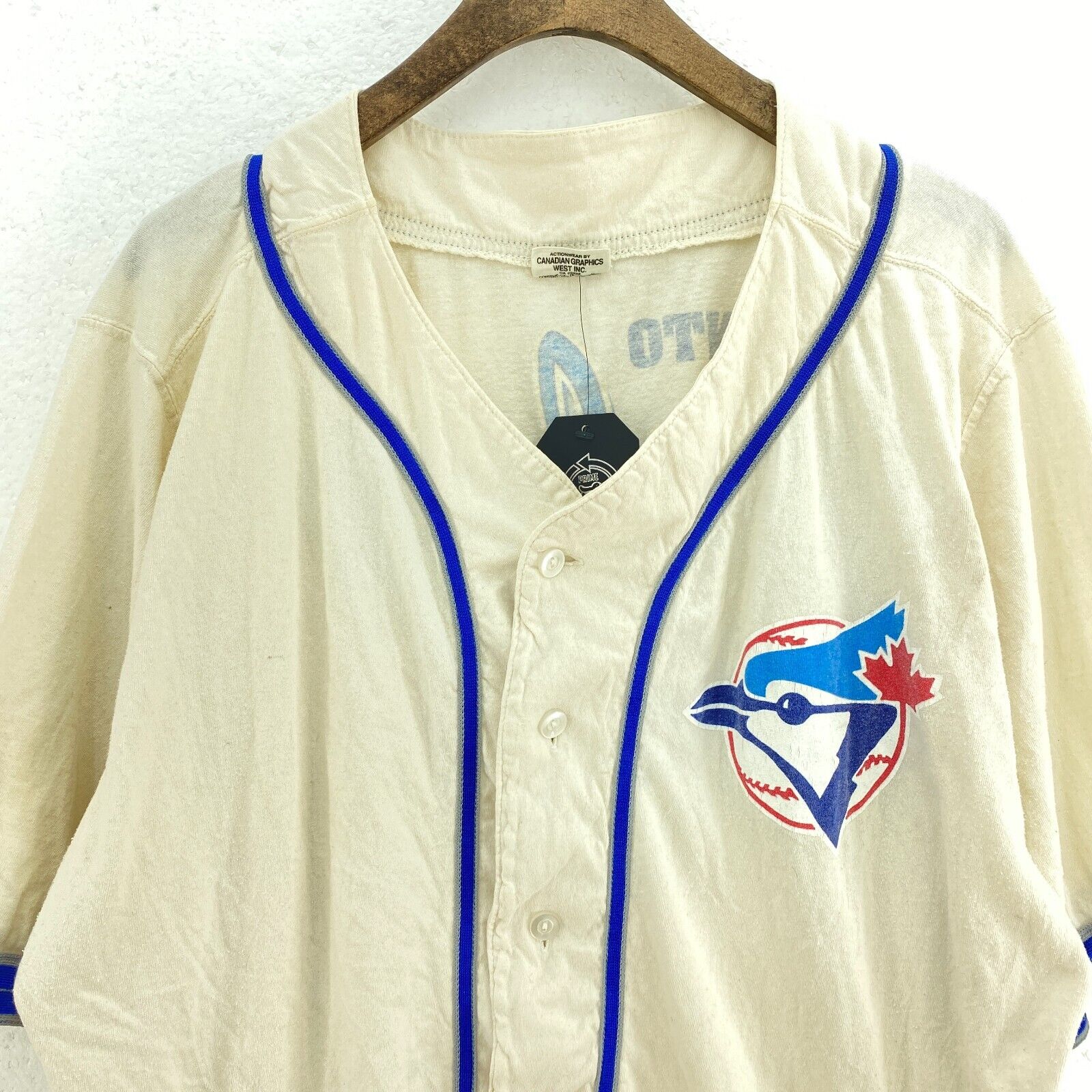 Toronto Blue Jays Button Up MLB White Cotton Jersey Size XL