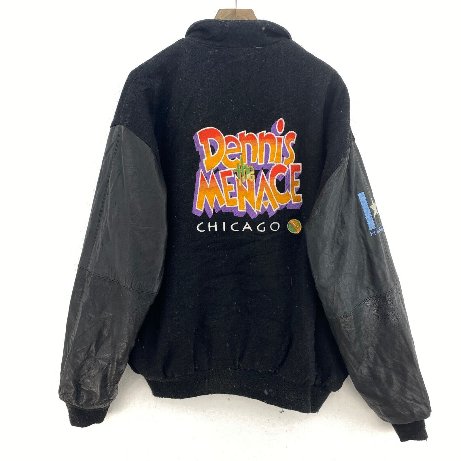 Vintage Dennis The Menace Cast And Crew Varsity Black Bomber Jacket Size 3XL