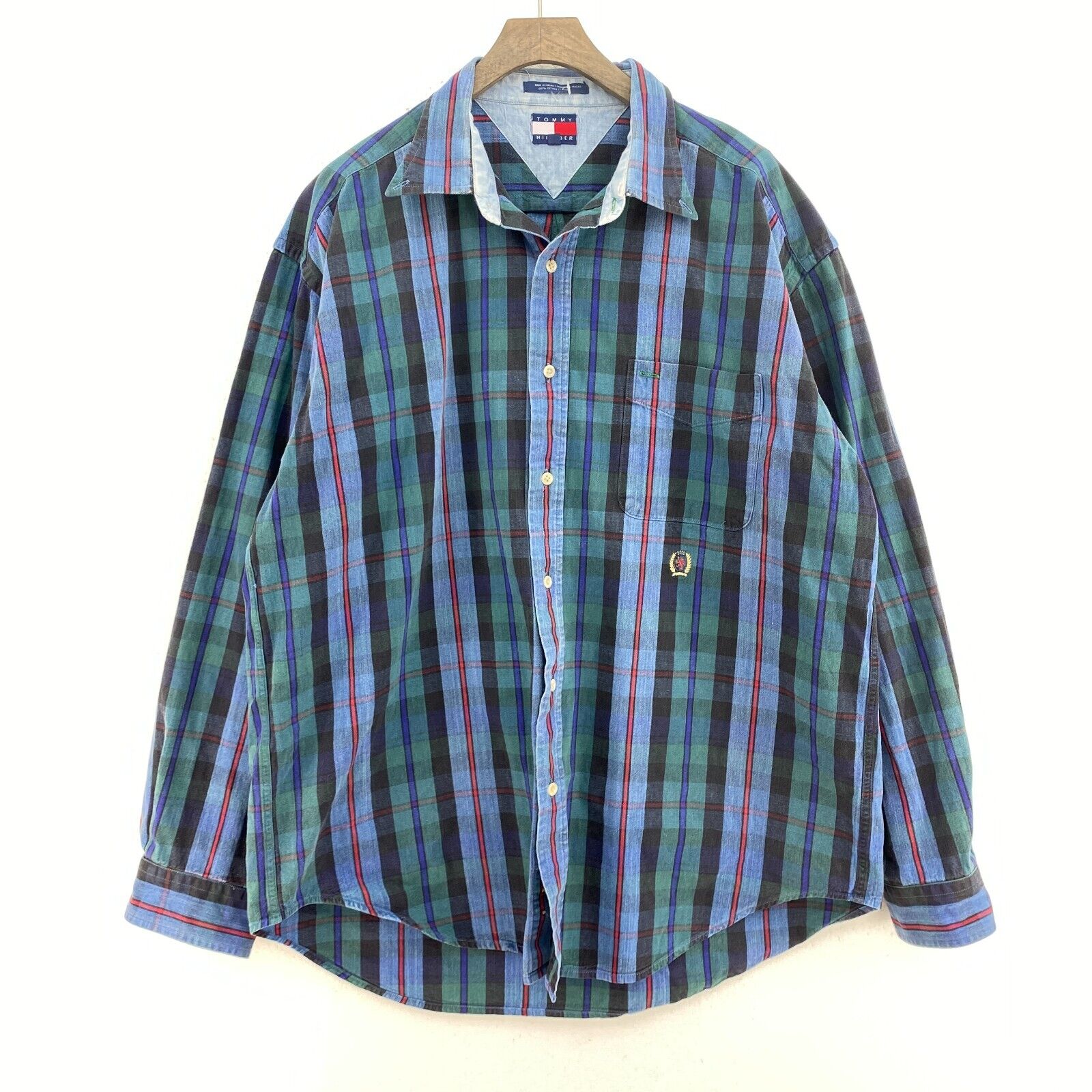 Vintage Tommy Hilfiger Button Up Single Pocket Checked Shirt Size XL