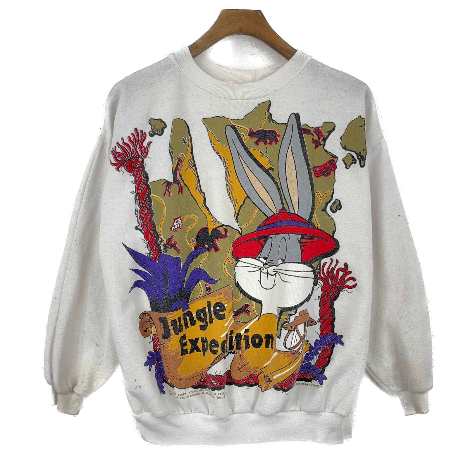 Vintage Bugs Bunny Jungle Edition 1992 Looney Tunes White Sweatshirt Size M