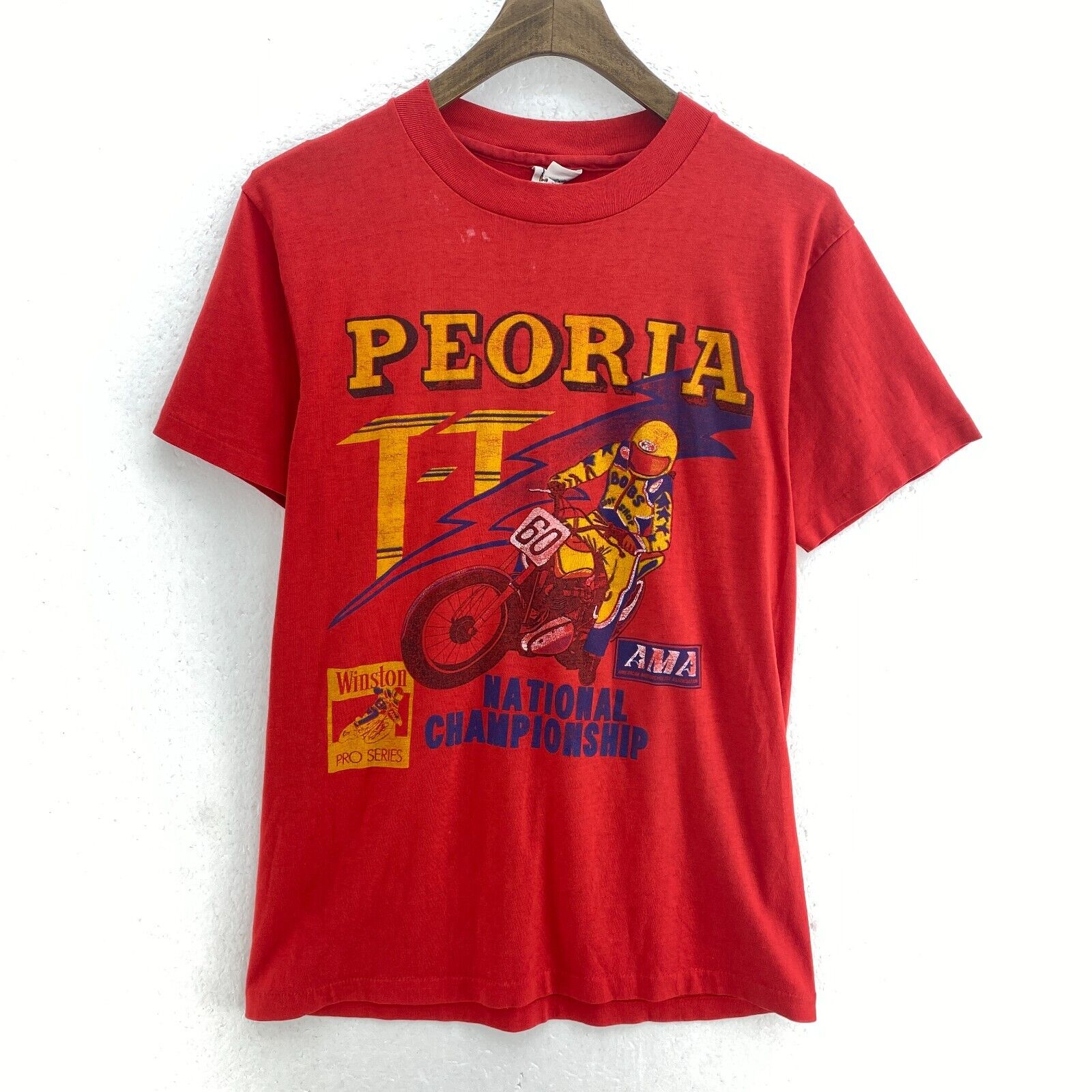 Hanes Peoria National Championship Motorcycle 70s Red T-shirt Size M