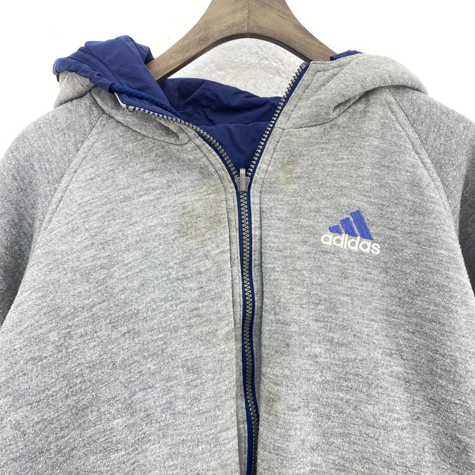 Adidas Hooded Reversible Jacket Size S Blue Full Zip Up