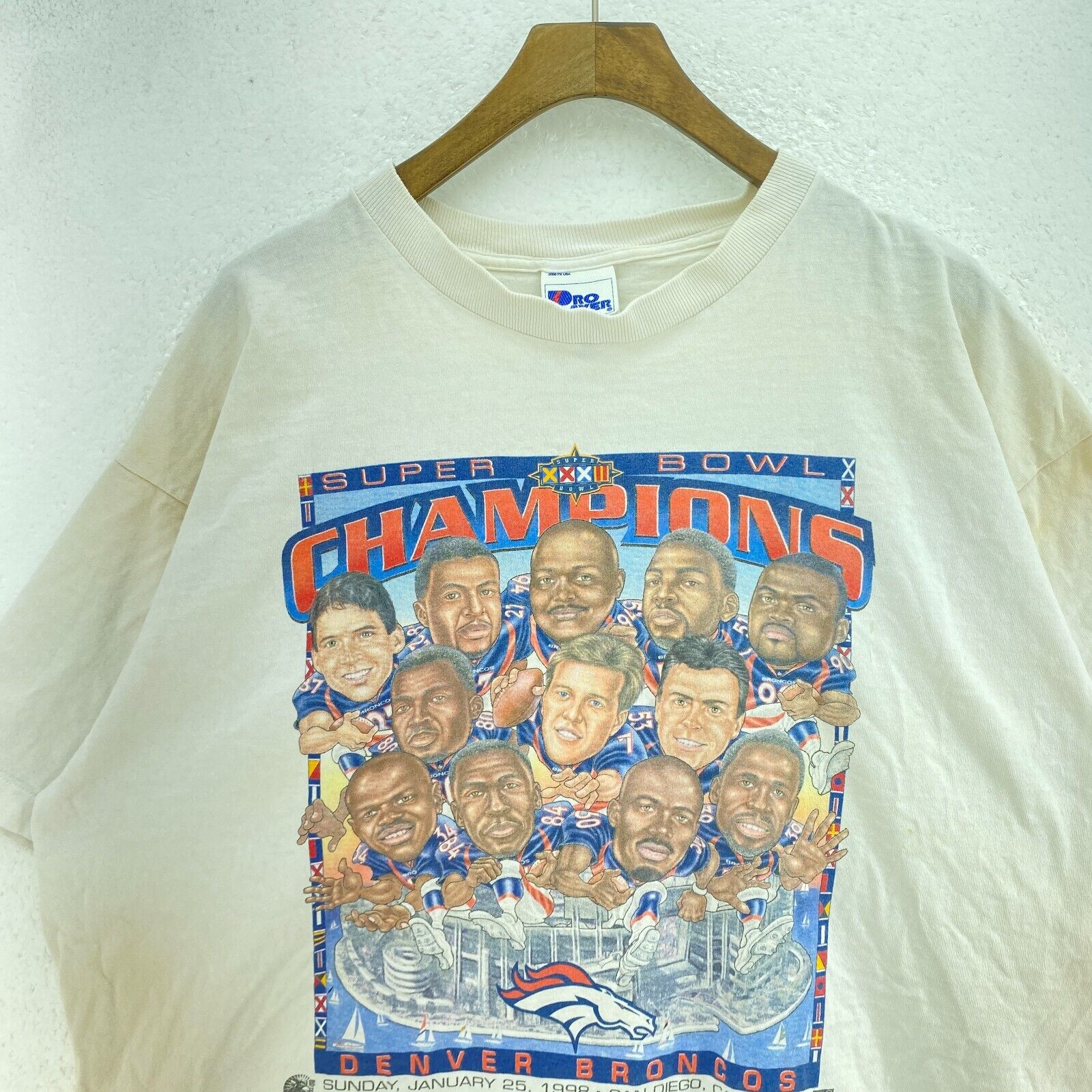 Pro Player Vintage Super Bowl Denver Broncos NFL White T-shirt Size 2XL