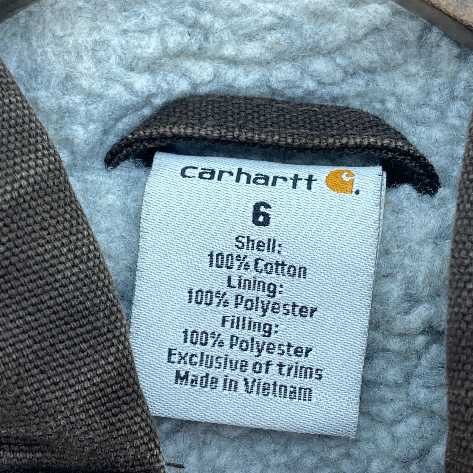 Vintage Carhartt Full Zip Hooded Canvas Jacket Size 6 Kids Brown