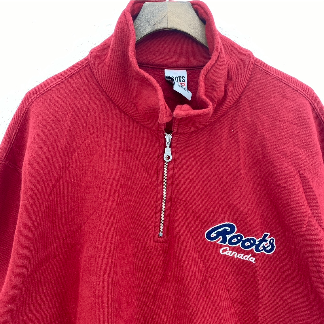 Roots Canada Quarter Zip High Neck Red Sweatshirt Size XL Pullover