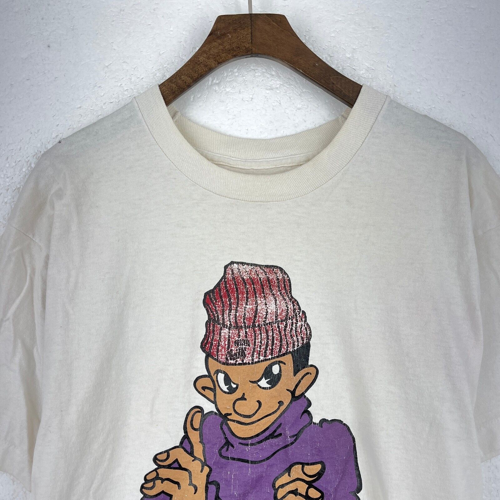 Vintage J.Crew 1992 Drewing Rapper Skate White T-shirt Size S Single Stitch