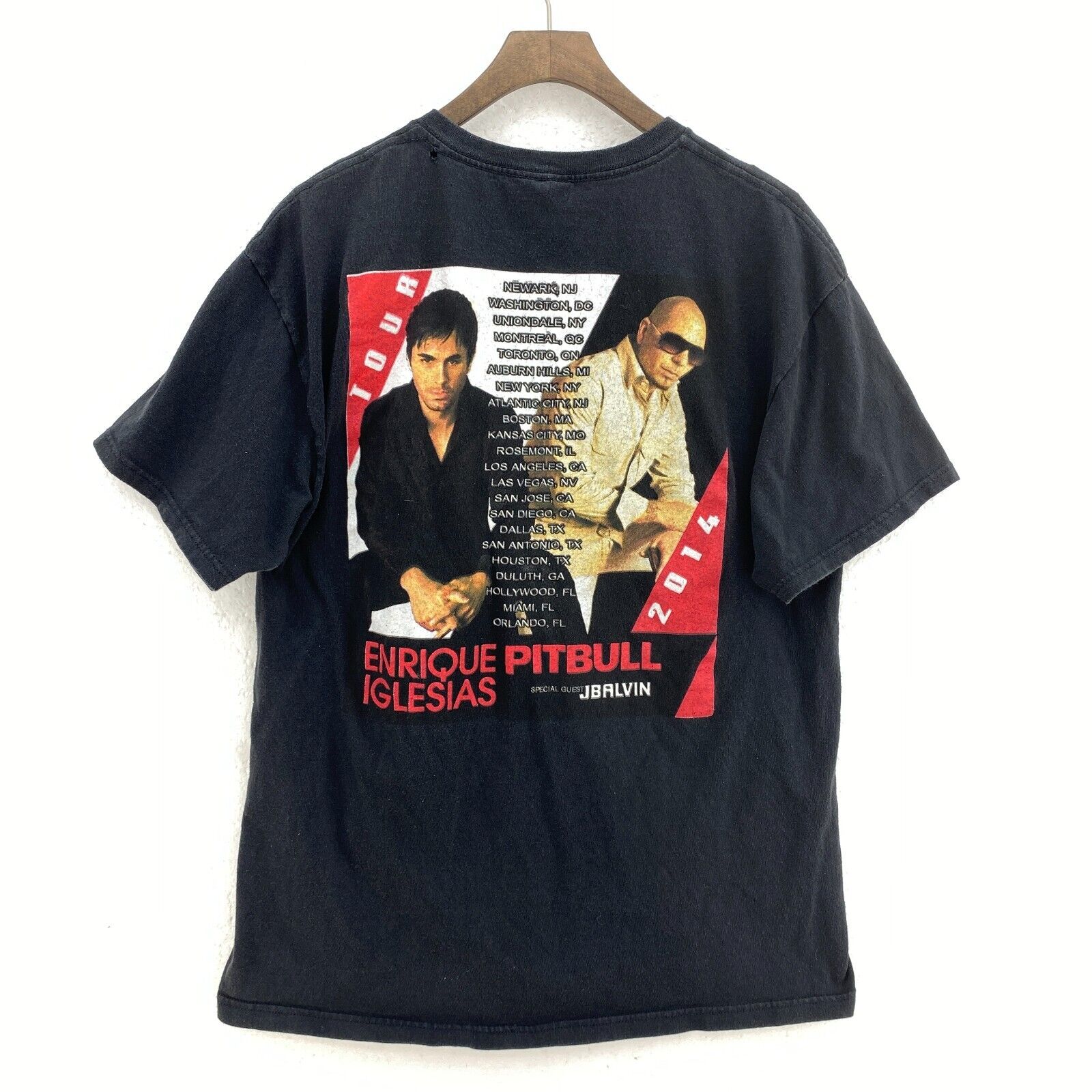 Enrique Iglesias Pitbull 2014 Tour Music Graphic Print Black T-shirt Size L