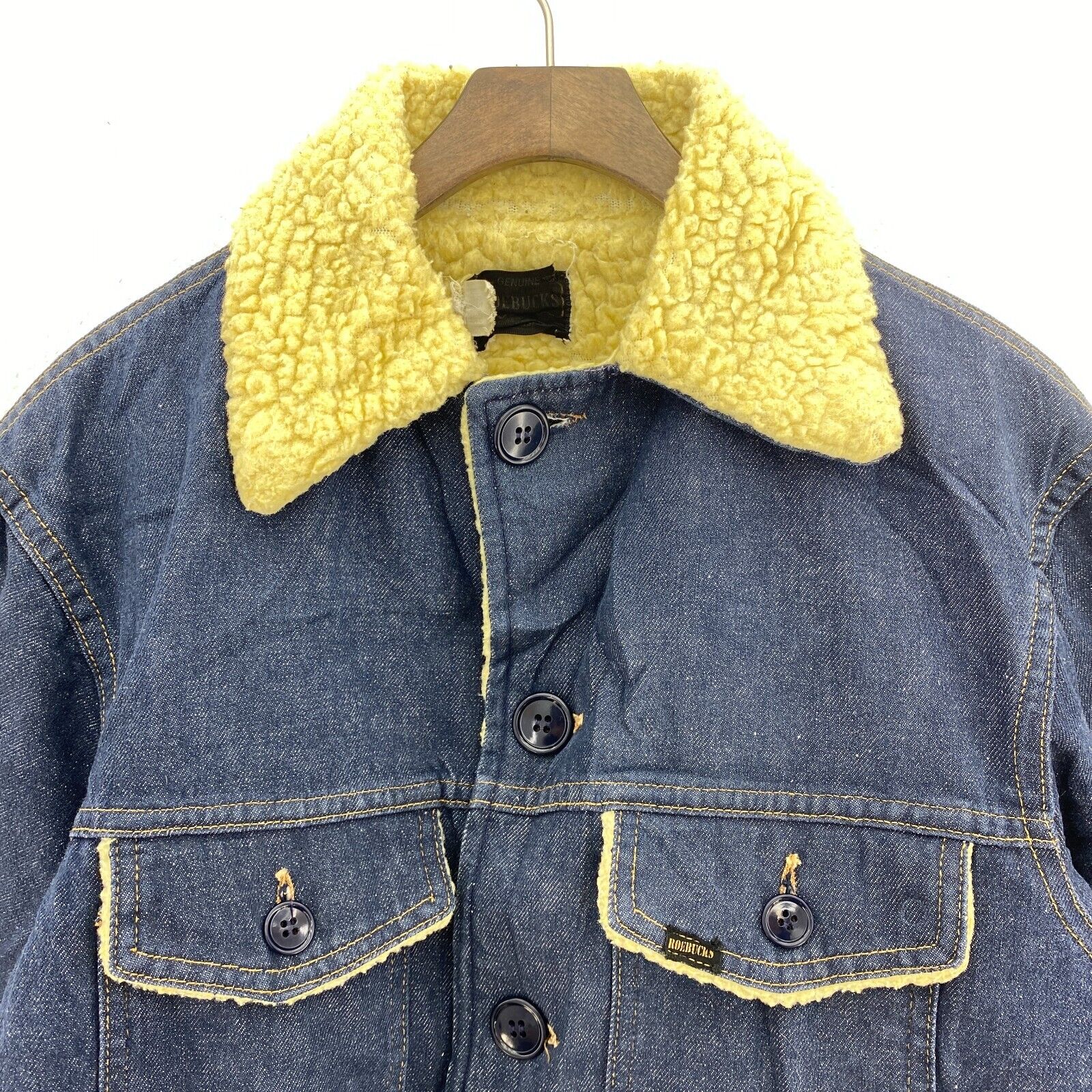 Vintage Sherpa Line Dark Wash Blue Denim Jacket Size 42 Button Up