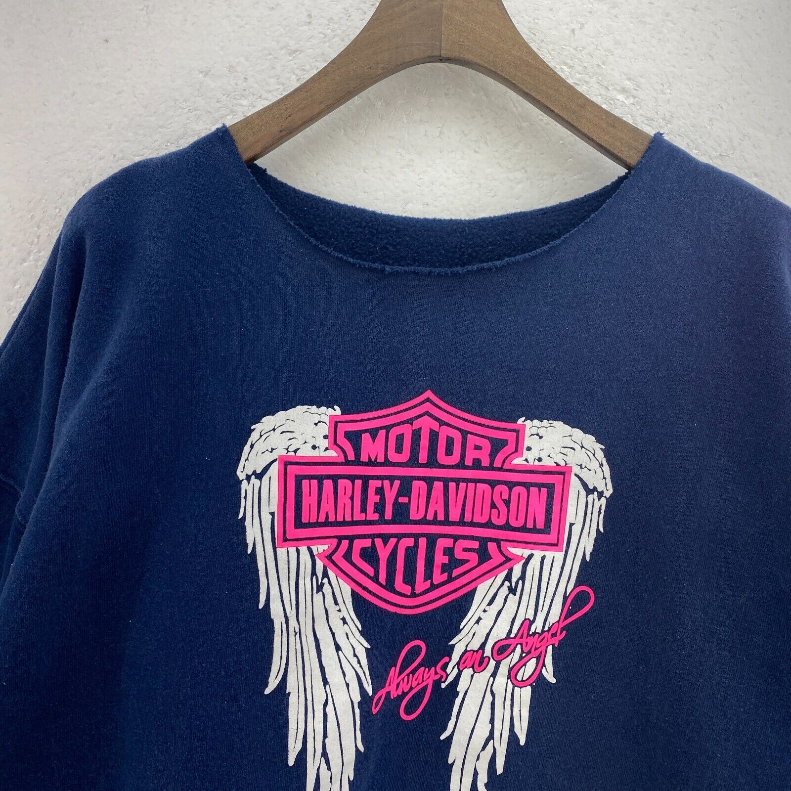 Harley Davidson Motorcycles Always An Angel Navy Blue Sweatshirt Size XL Women's