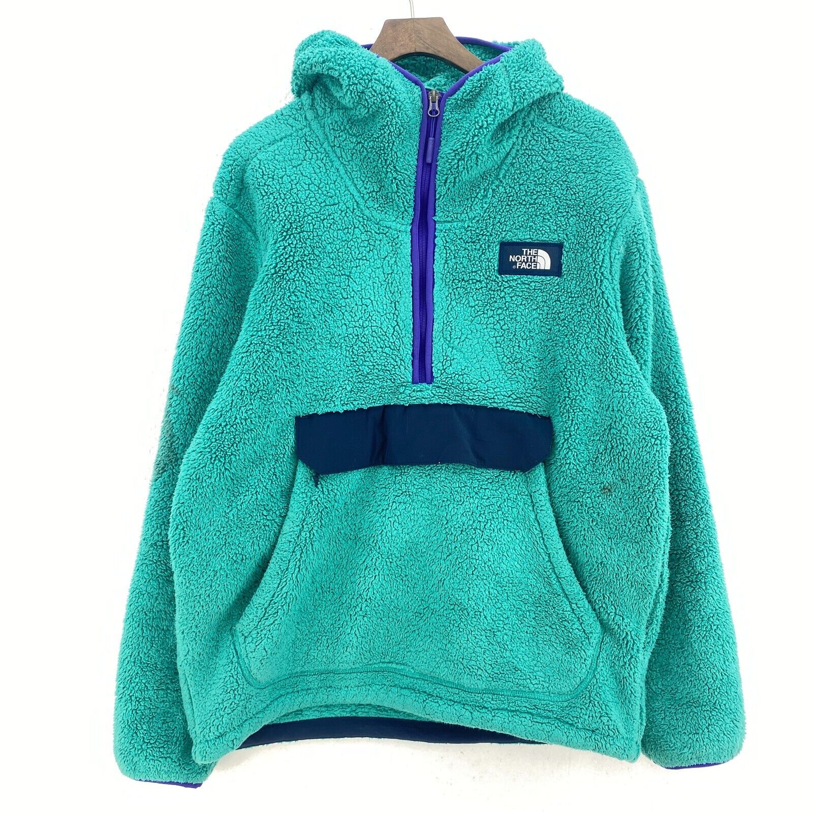 The North Face Quarter Zip Fleece Hooded Pullover Jacket Size M Blue