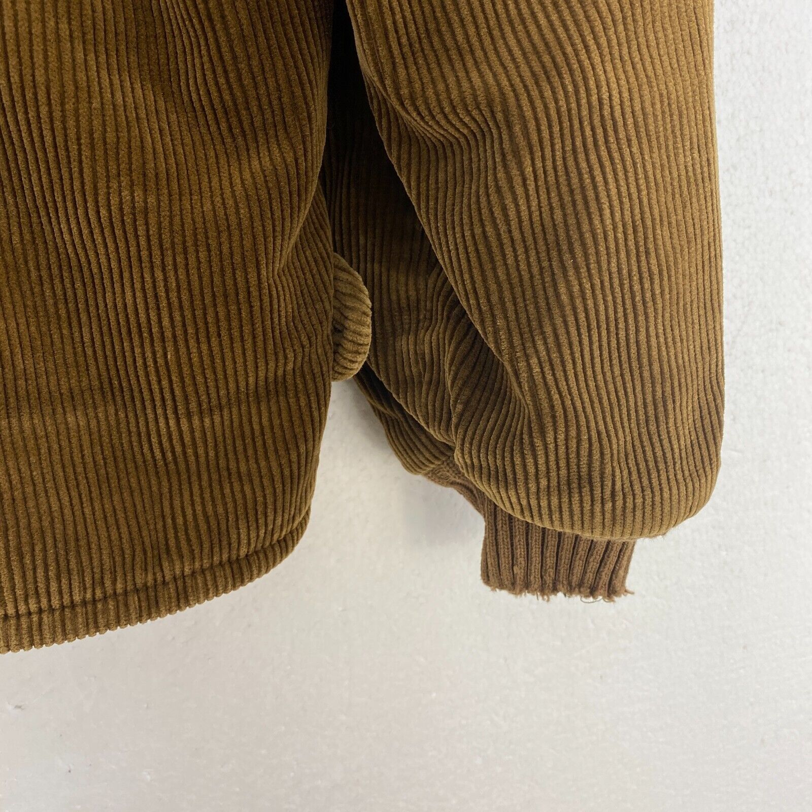 Brown Corduroy Full Zip Bomber Jacket Size M Fleece Lined 80s Scovill Zipper