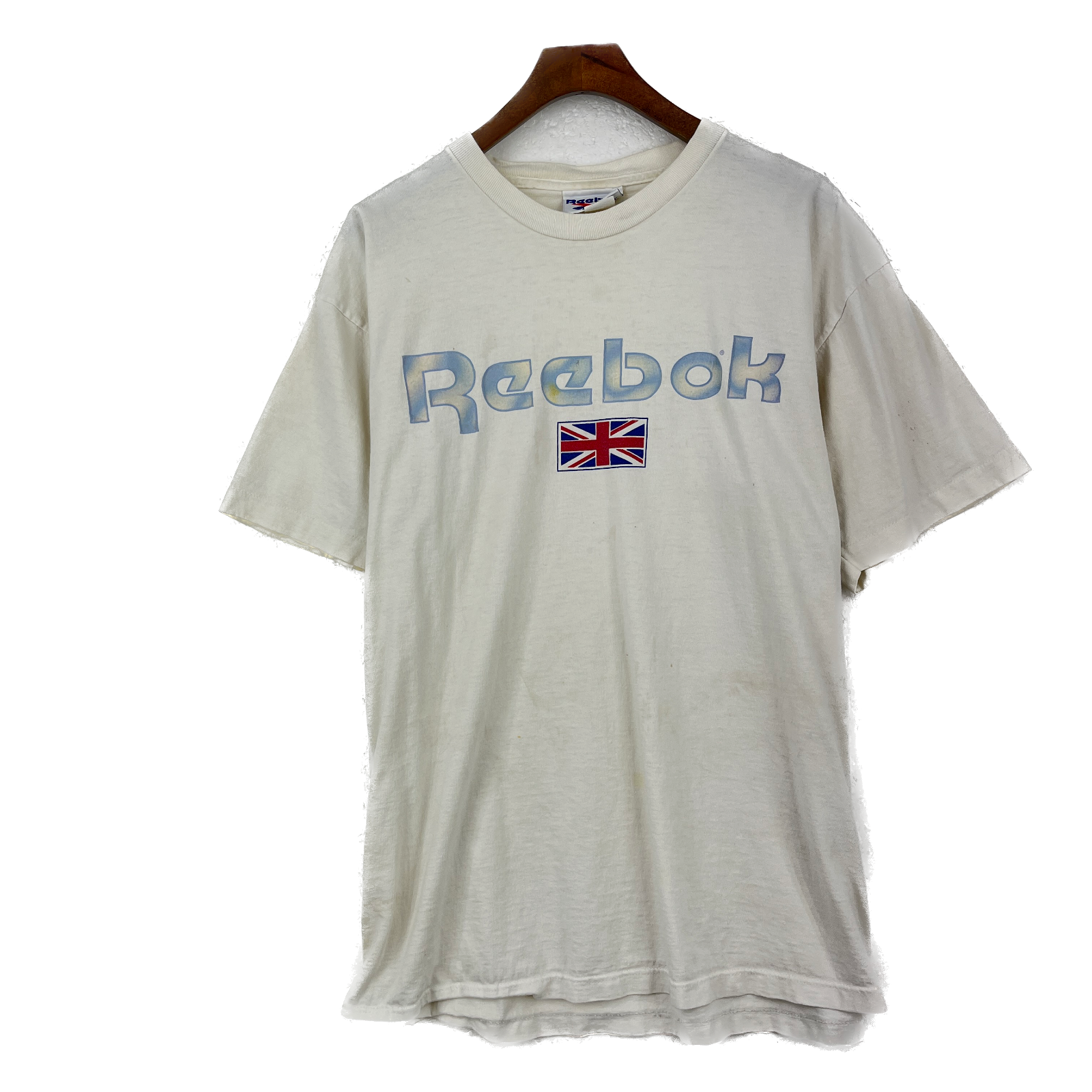 Vintage Reebok Graphic Print White T-shirt Size L Single Stitch