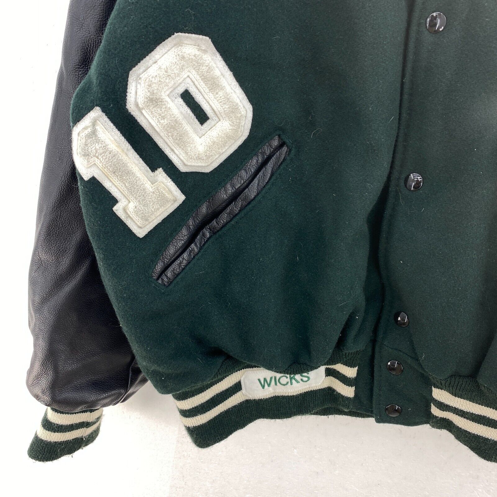 Vintage Medina Baseball Green Snapped Bomber Jacket Size 2XL Leather Sleeve